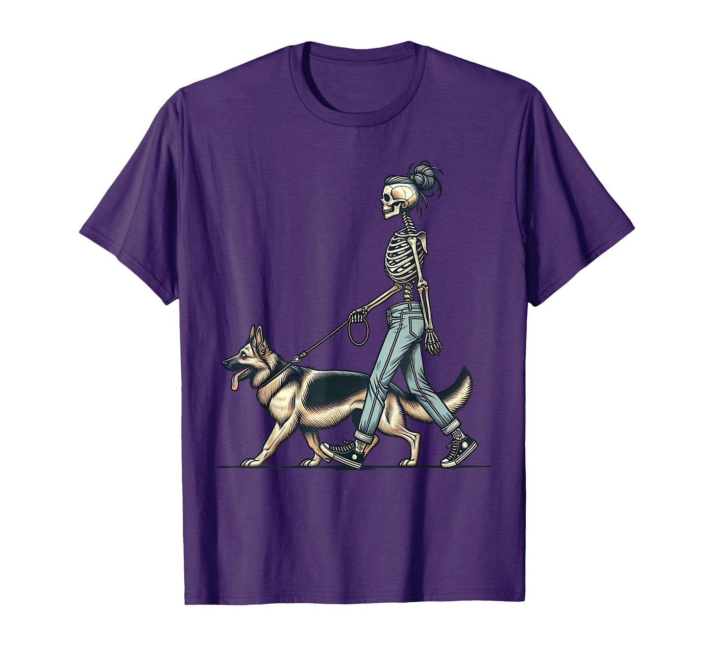 Retro Skeleton Mom Walking German Shepherd Dog Puppy Lover T-Shirt