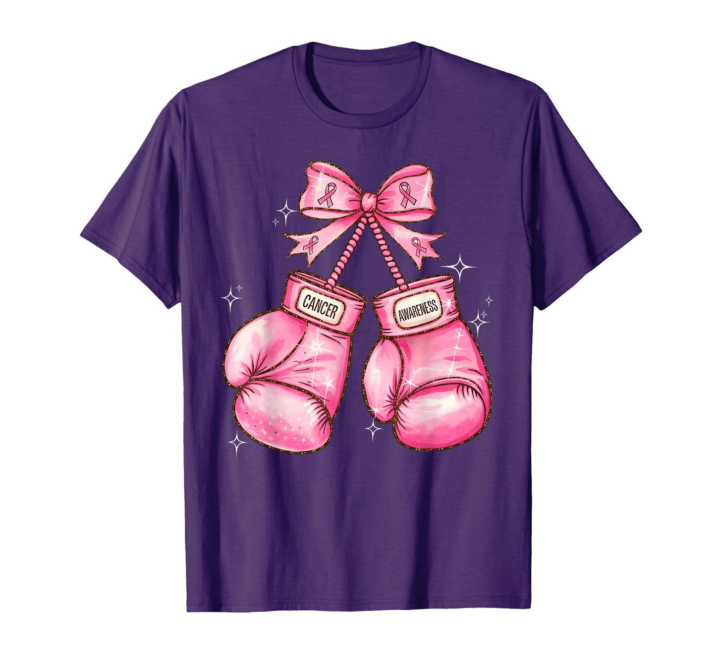 Pink Ribbon Coquette Bow Boxing Gloves Breast Cancer Warrior T-Shirt