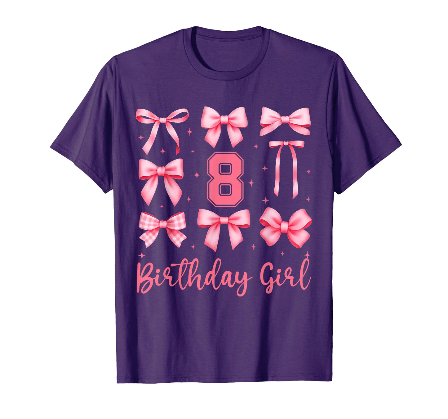 8th Birthday Girl Coquette Pink Bows 8 Year Old Birthday T-Shirt