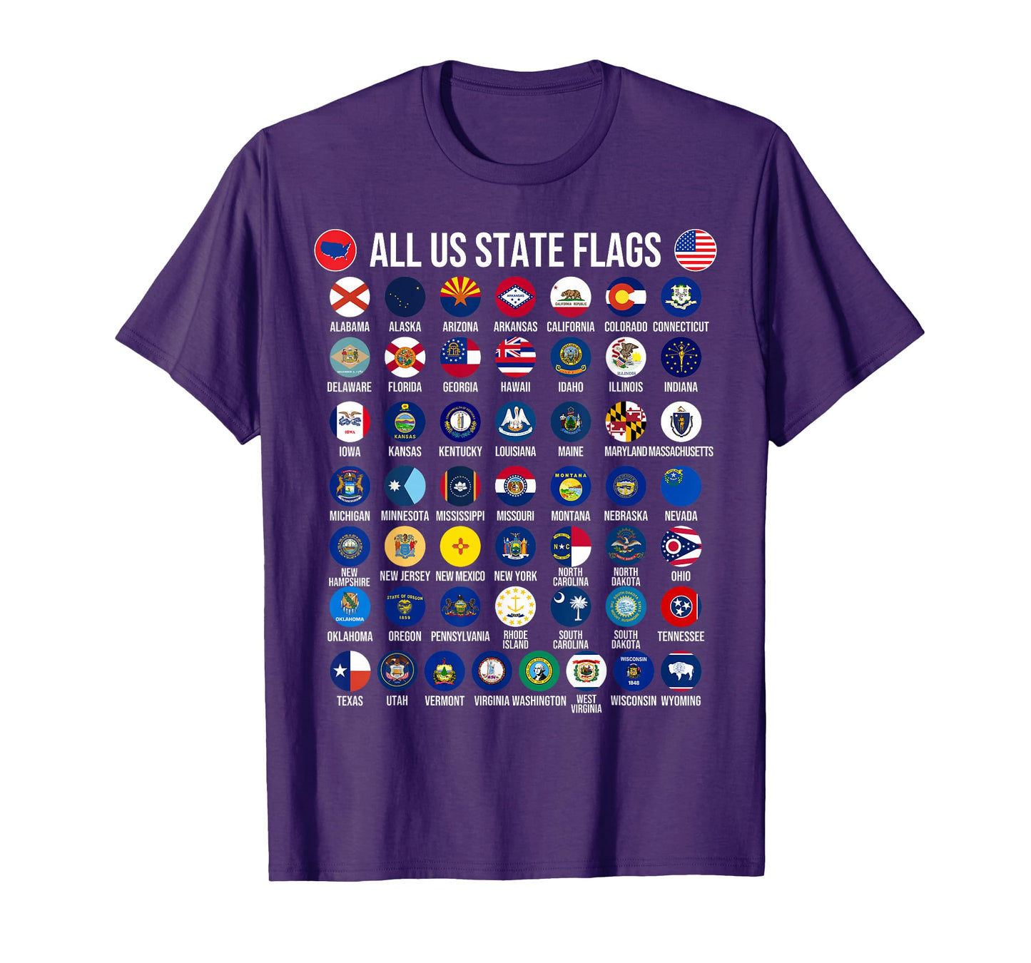 Flags of the U.S. States 50 Flags American Geography T-Shirt
