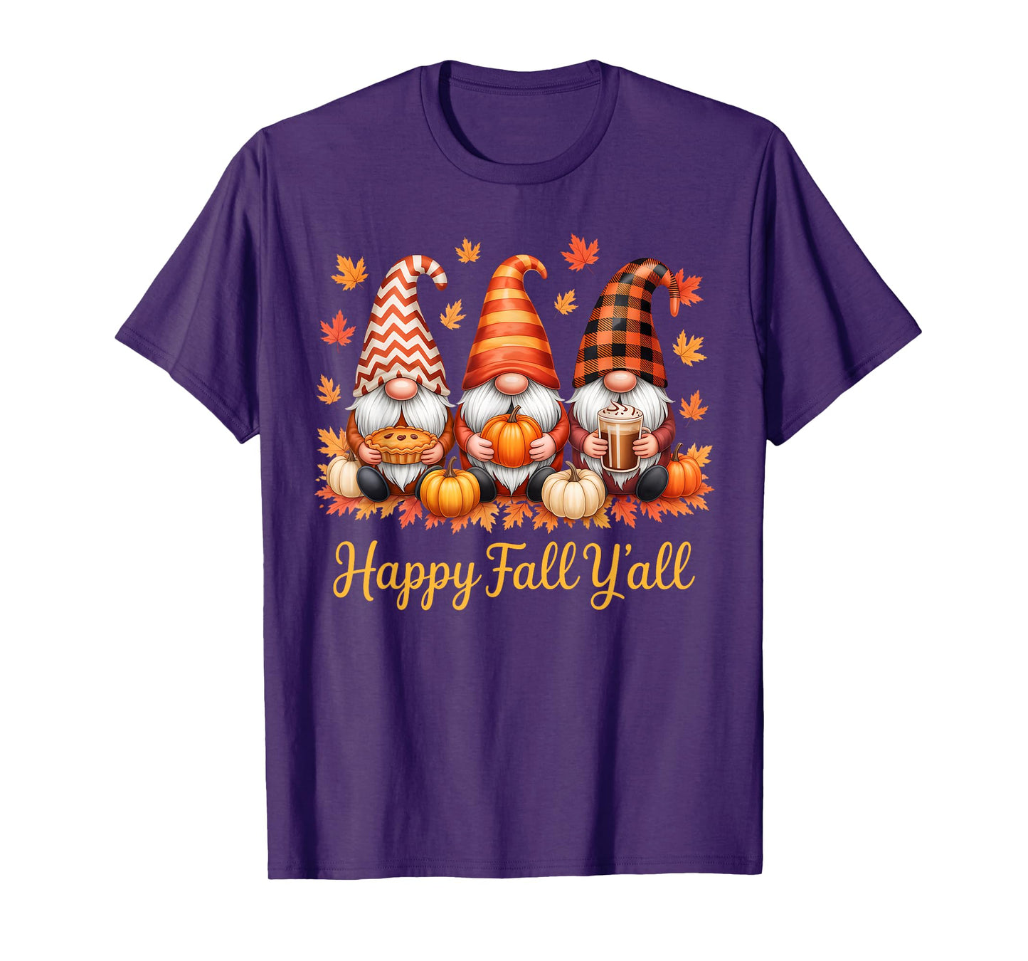 Happy Fall Y’All Autumn Leaves Pumpkin Garden Gnomes T-Shirt