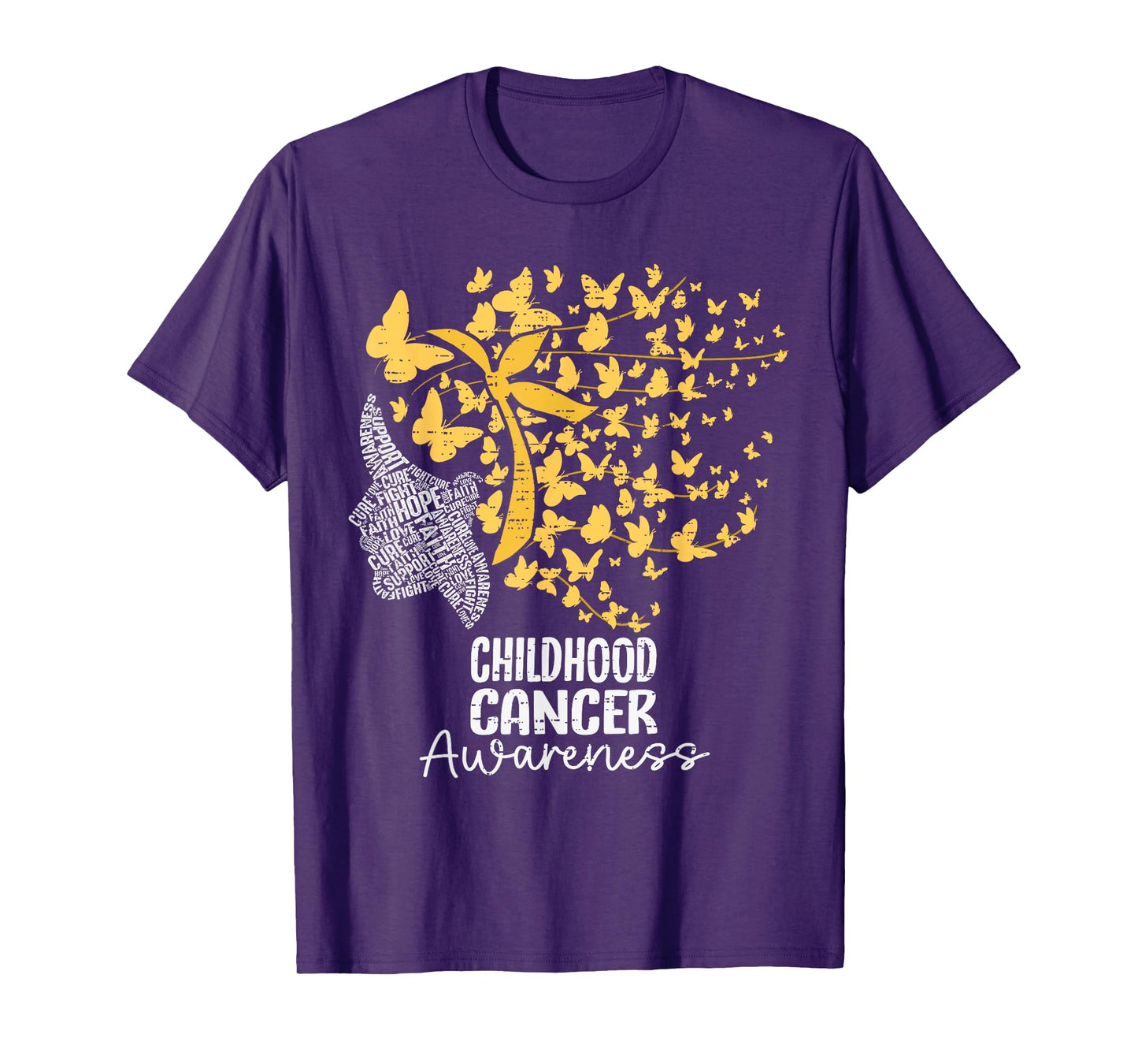 Womens Childhood Cancer Awareness Gold Butterfly Hair Ribbon T-Shirt