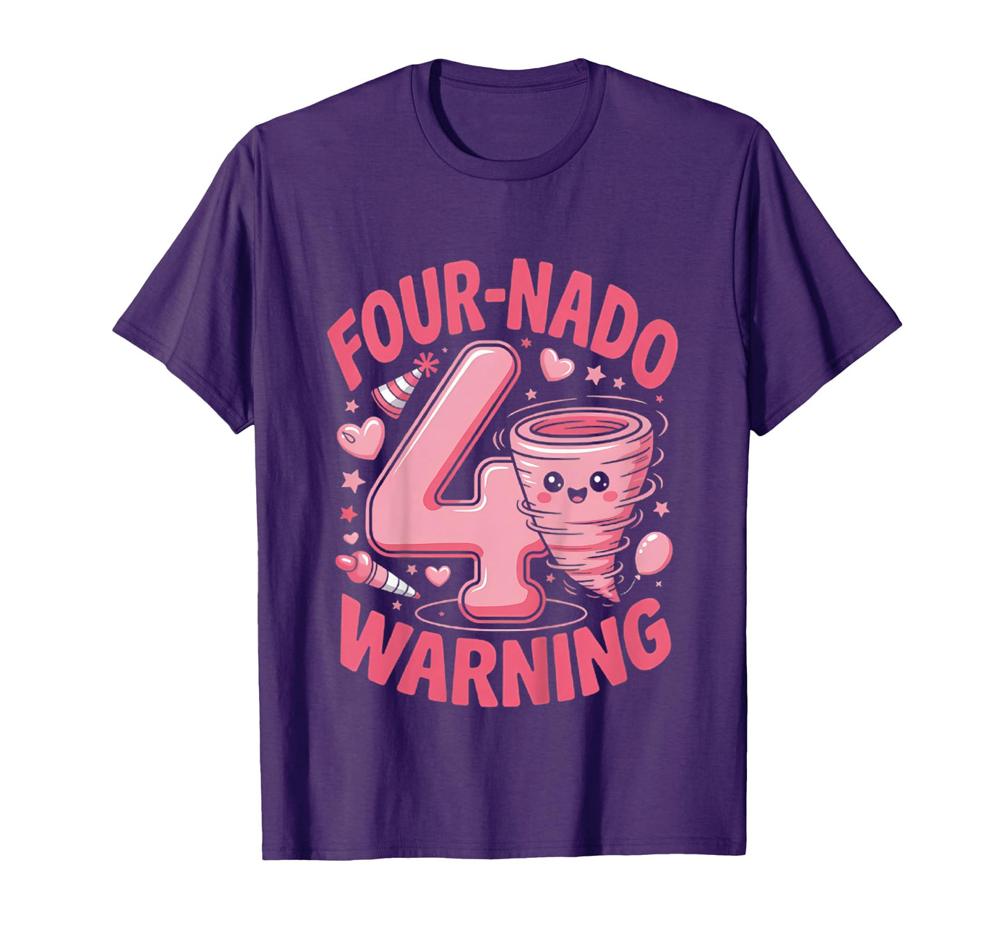 Kids Four-Nado Warning 4th Birthday Girl Tornado Birthday T-Shirt