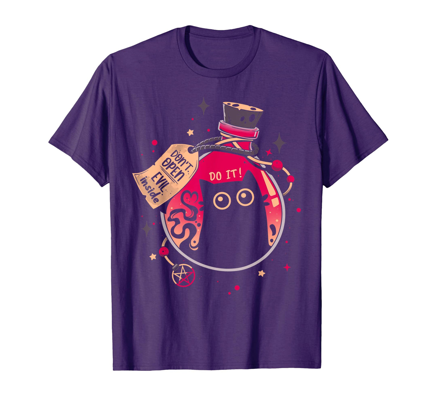 Don't Open Evil Inside Funny Cat Lover Men Women Kids T-Shirt