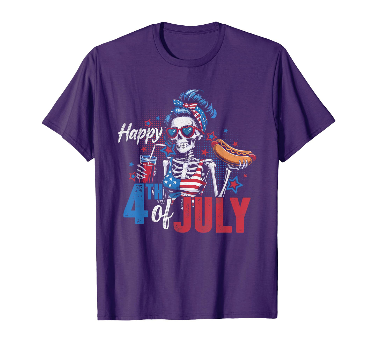 Happy 4th of July Funny Skeleton Hotdog US Flag Men Women T-Shirt