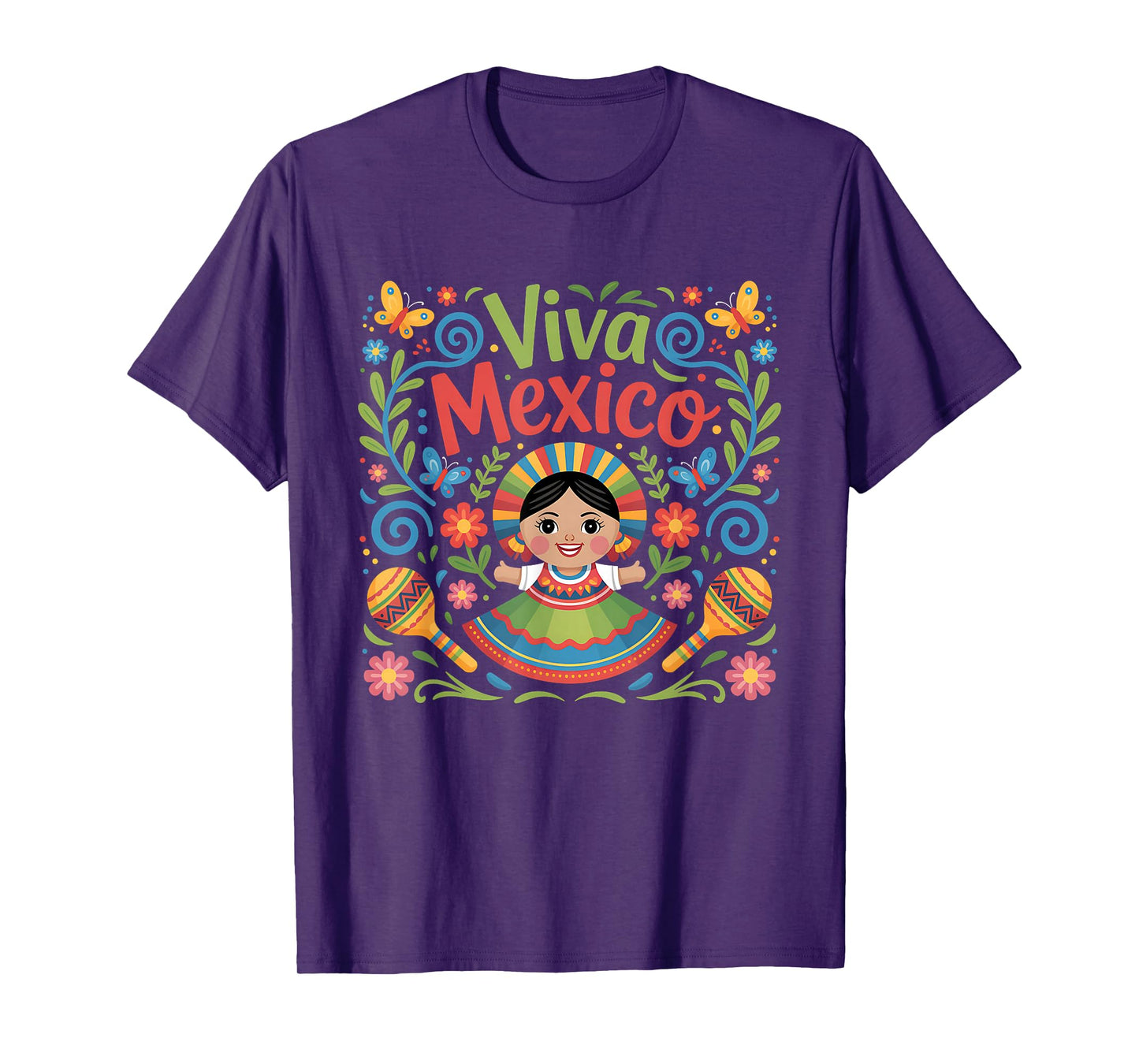 Viva Mexico Colorful Folk Art Mexican Independence Day T-Shirt