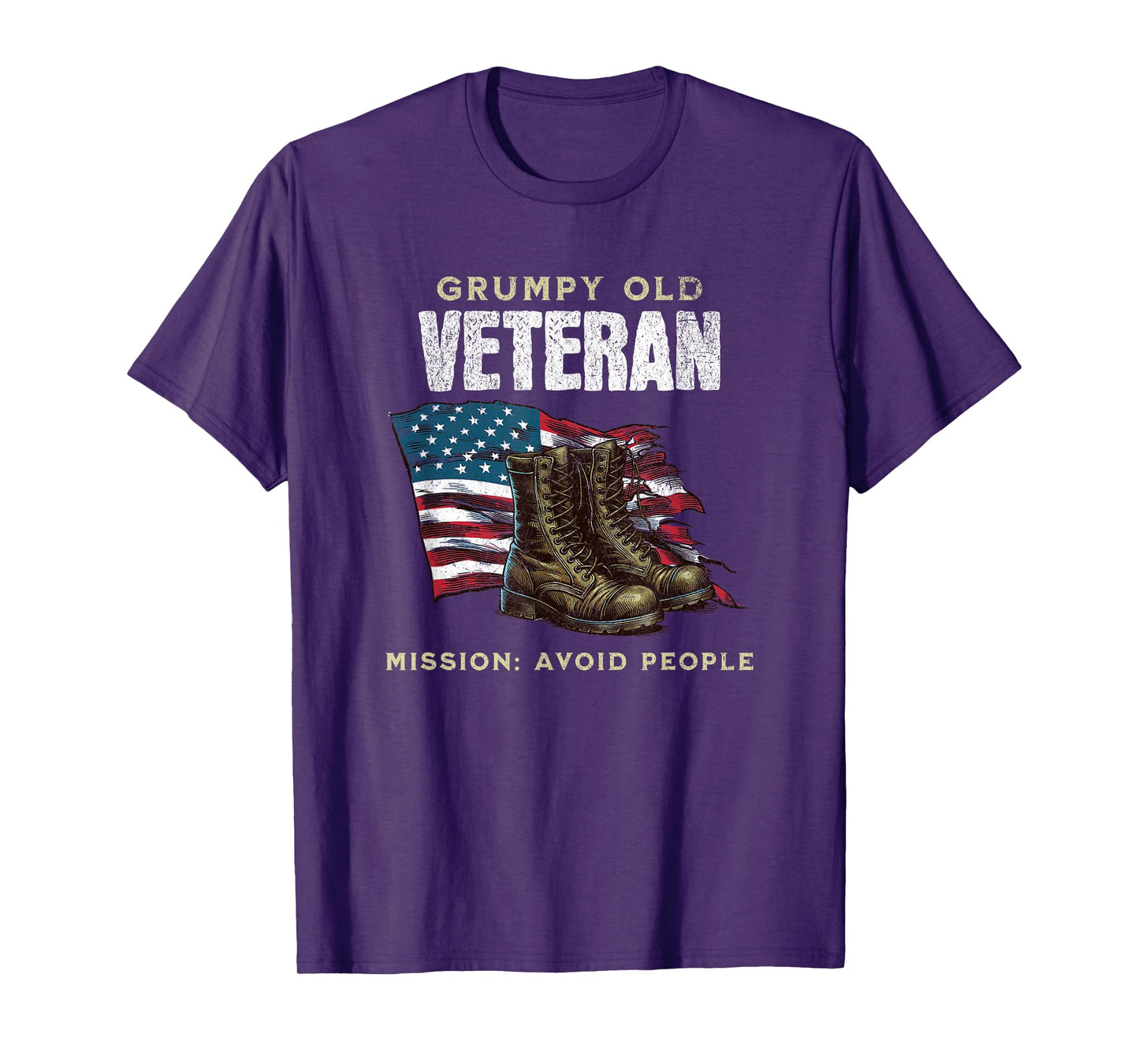 Funny Grumpy Old Vet for Military w/American Flag and Boots T-Shirt