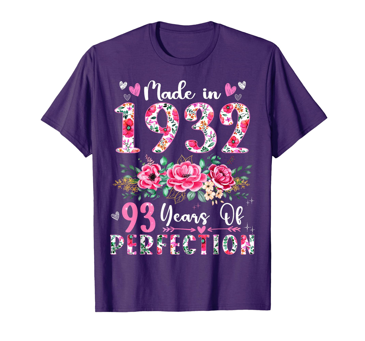 93 Year Old Made In 1932 Floral 93th Birthday Women T-Shirt