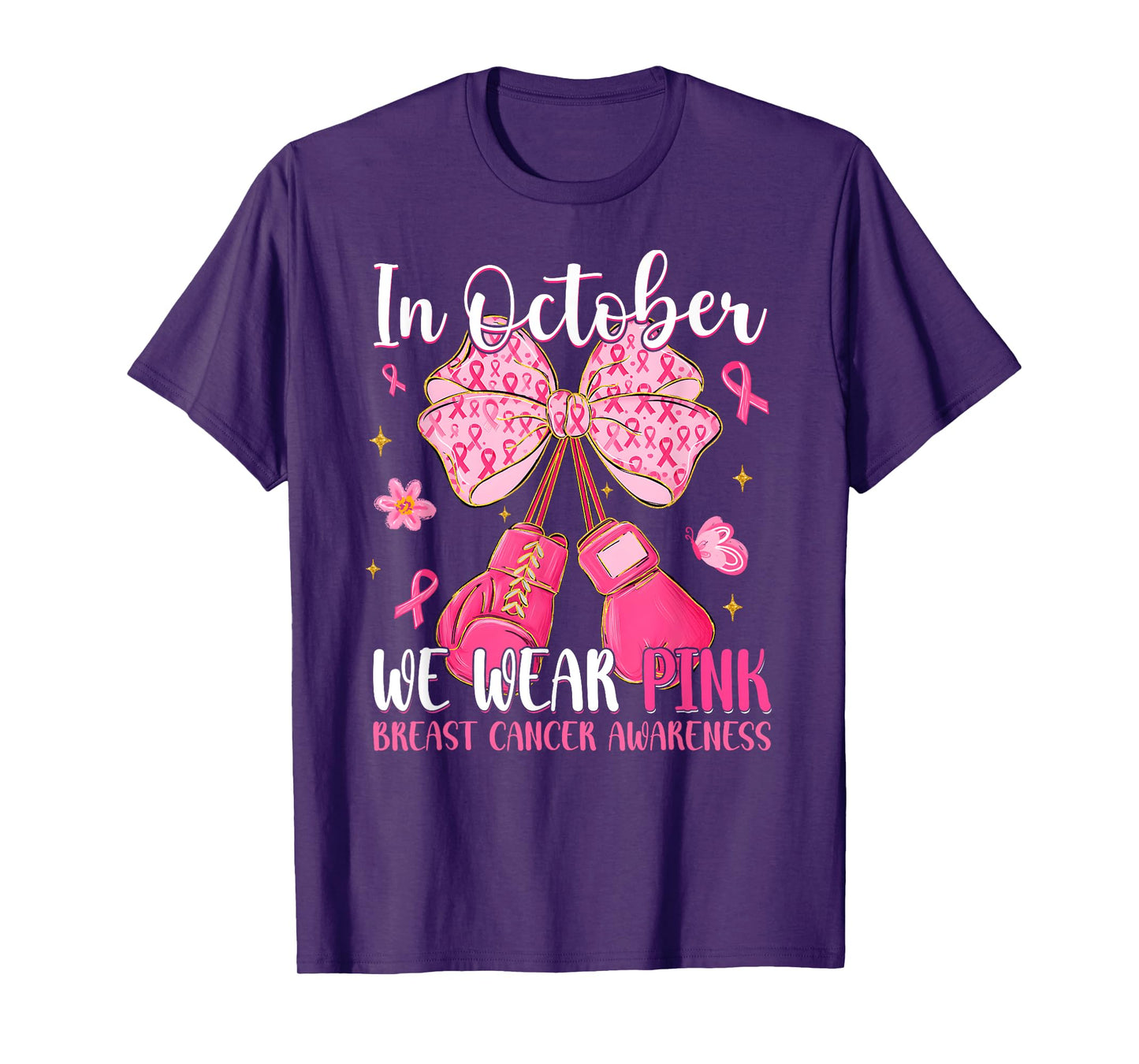 in October We Wear Pink Ribbon Coquette Bow Breast Cancer T-Shirt