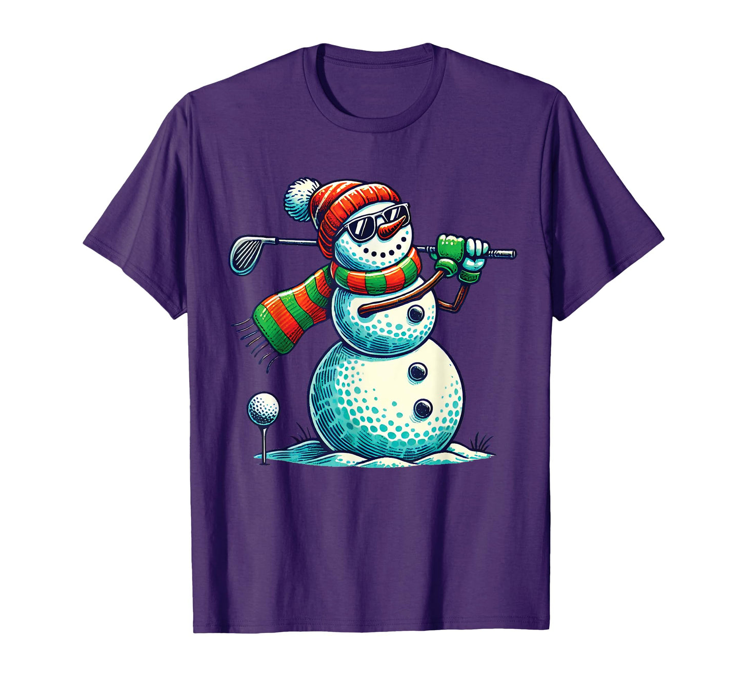 Funny Snoman Playing Golf ball Christmas Golf lovers players T-Shirt
