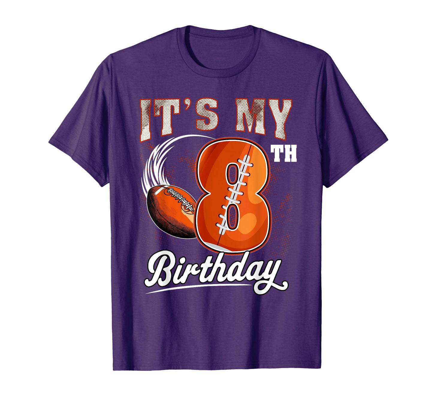 Kids 8 Year Old It's My 8th Birthday Football Themed Party T-Shirt