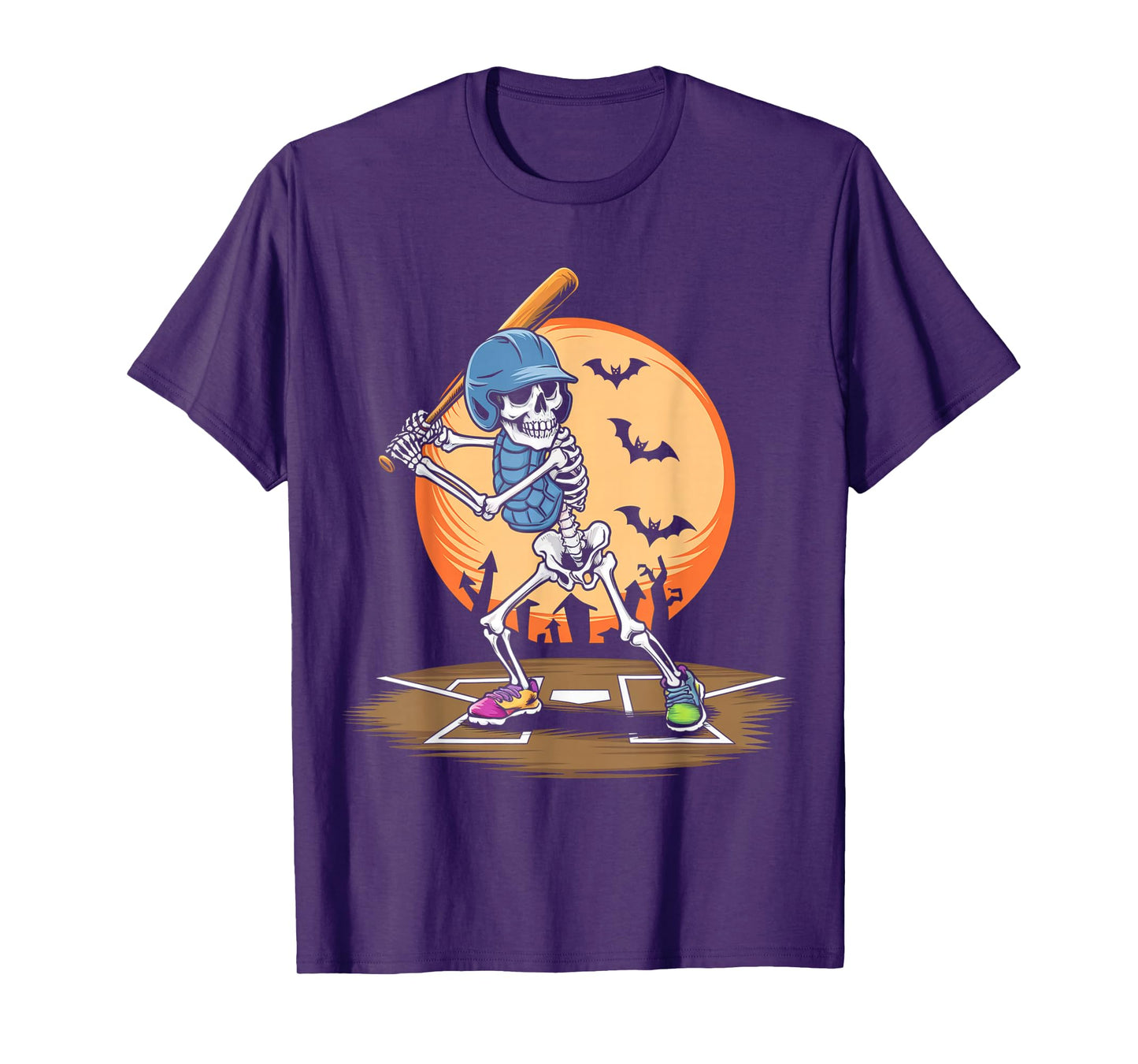 Baseball Skeleton Halloween Men Women Boys Halloween T-Shirt