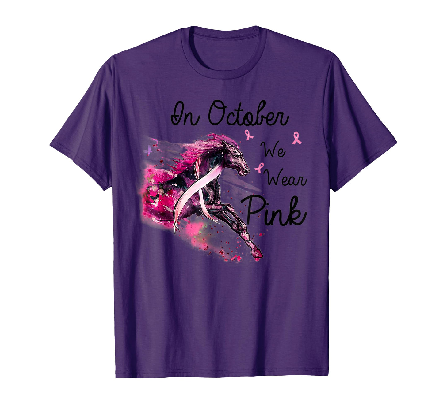 Horse In October We Wear Pink Breast Cancer Awareness T-Shirt
