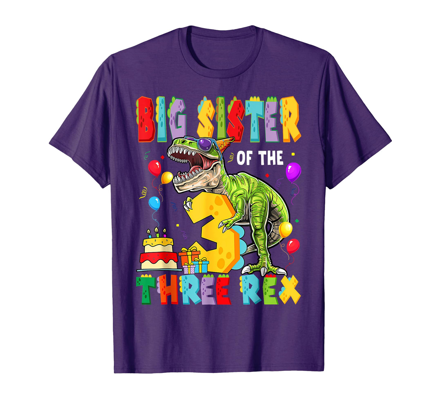 Big Sister Of The Three Rex 3Rd Birthday Boy Dinosaur T-Rex T-Shirt