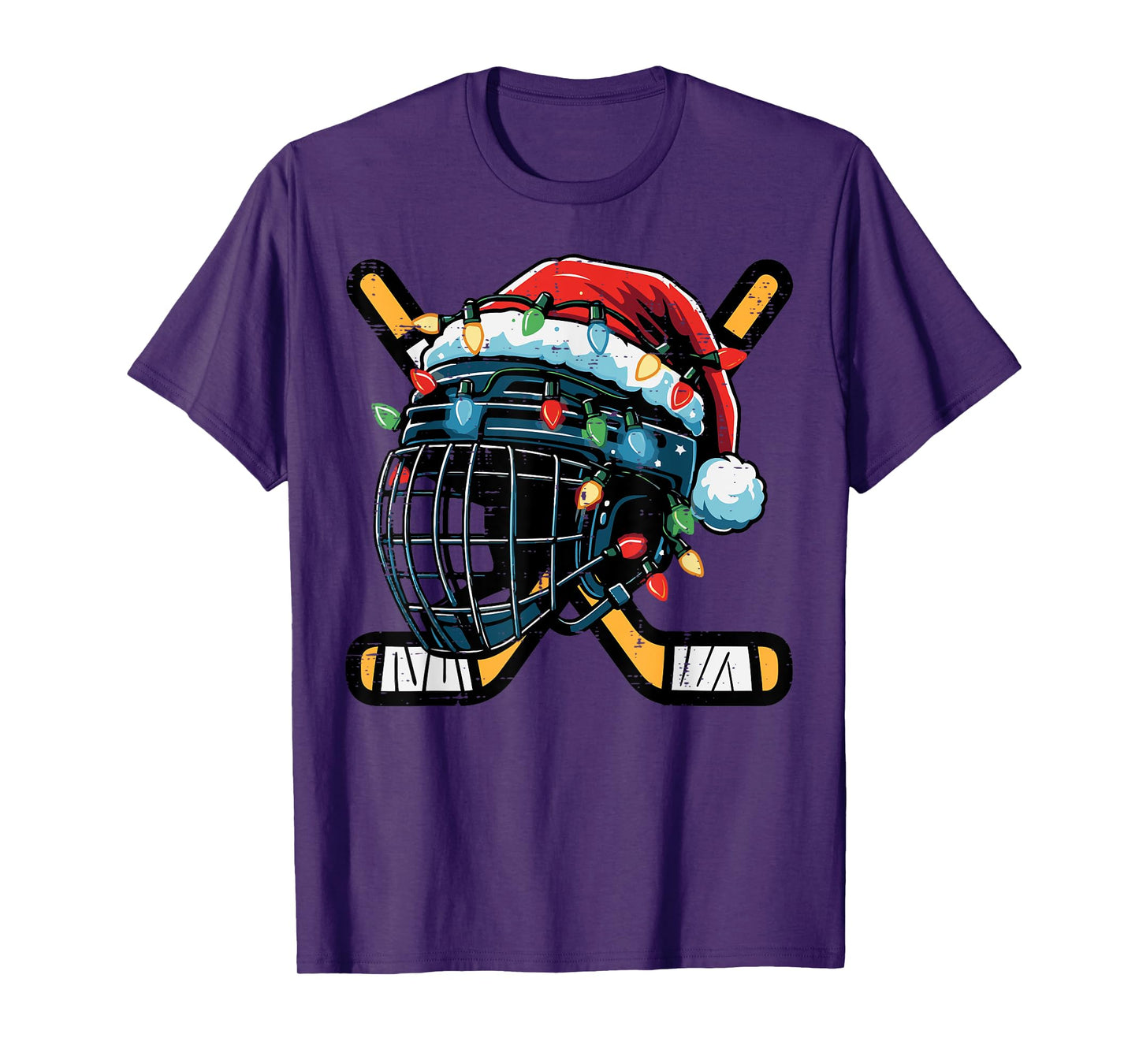 Christmas Ice Hockey Helmet Santa Xmas Men Boys Kids Teen T-Shirt