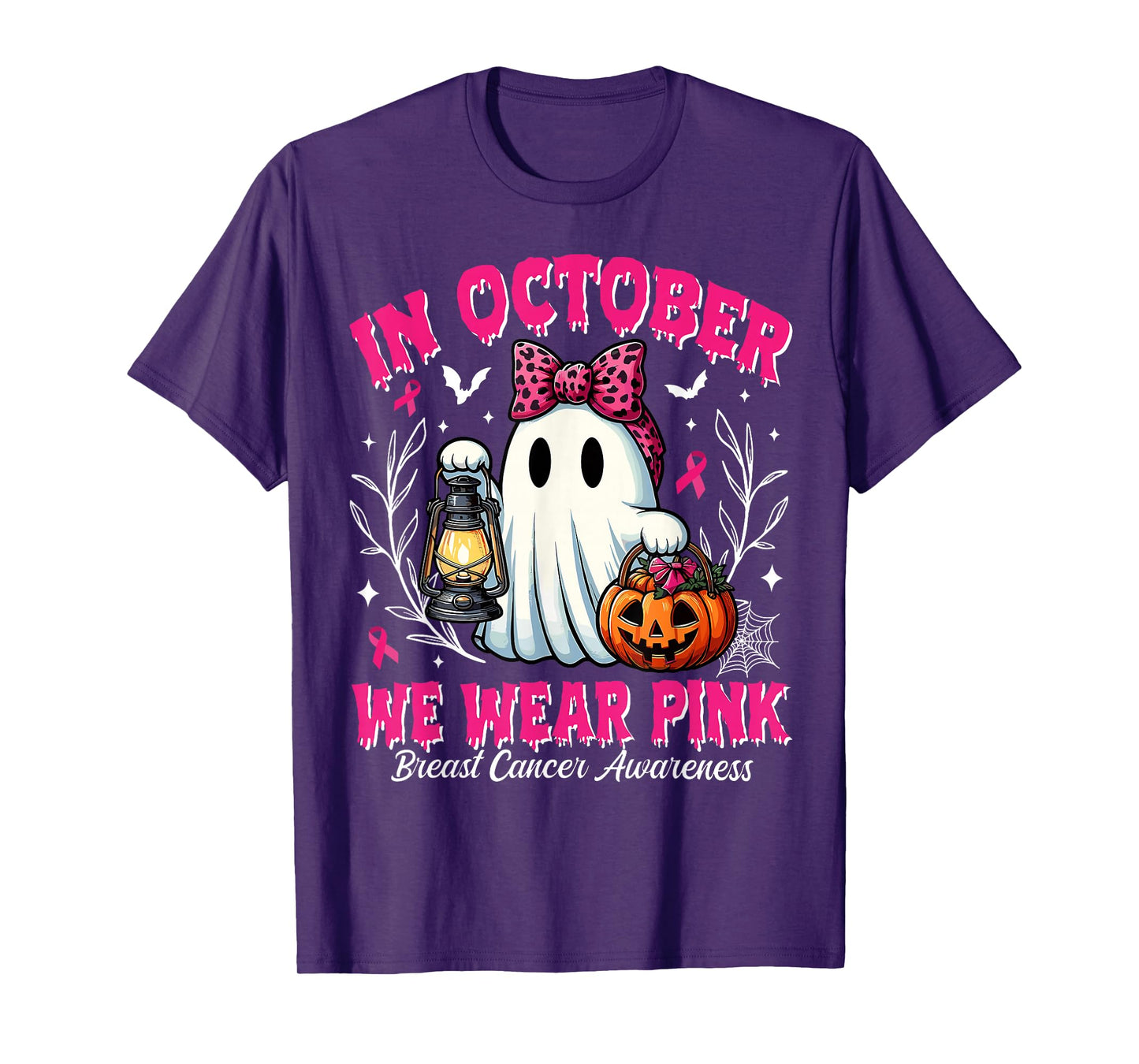 In October We Wear Pink Breast Cancer Awareness Halloween T-Shirt