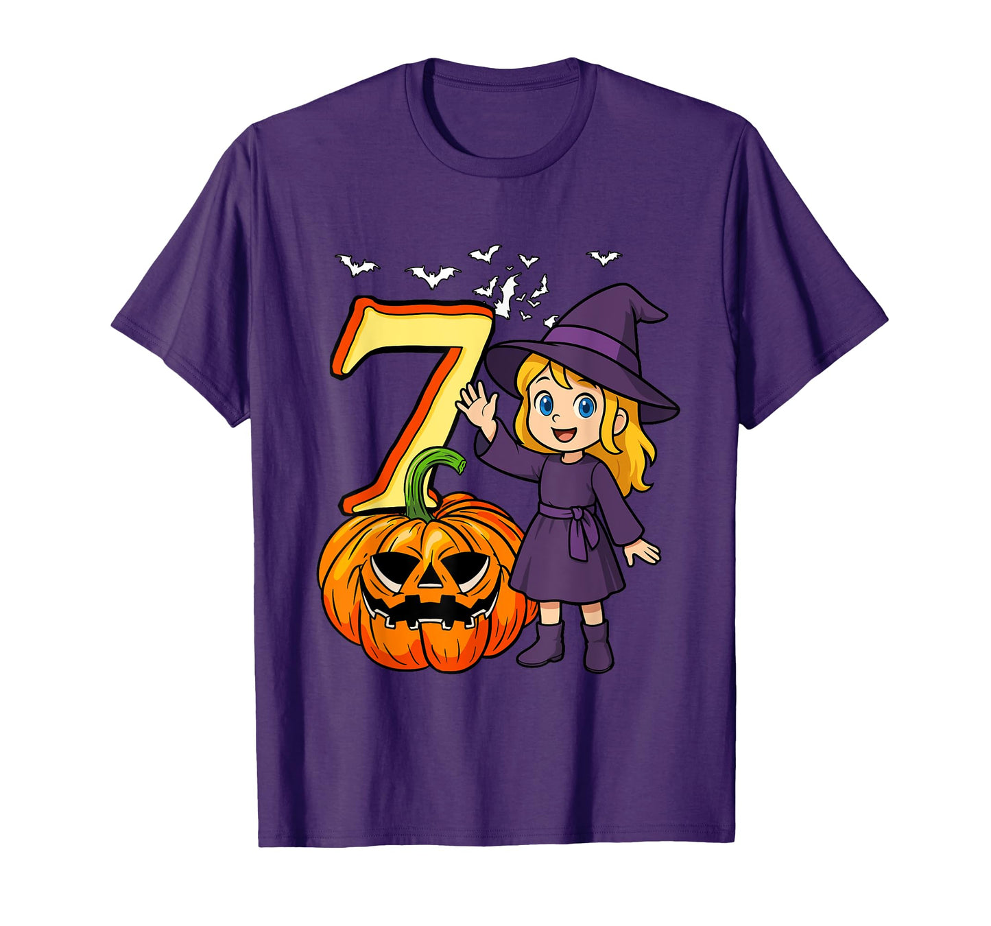 7 Halloween Cute Witch 7th Birthday Horror Carved Pumpkin T-Shirt
