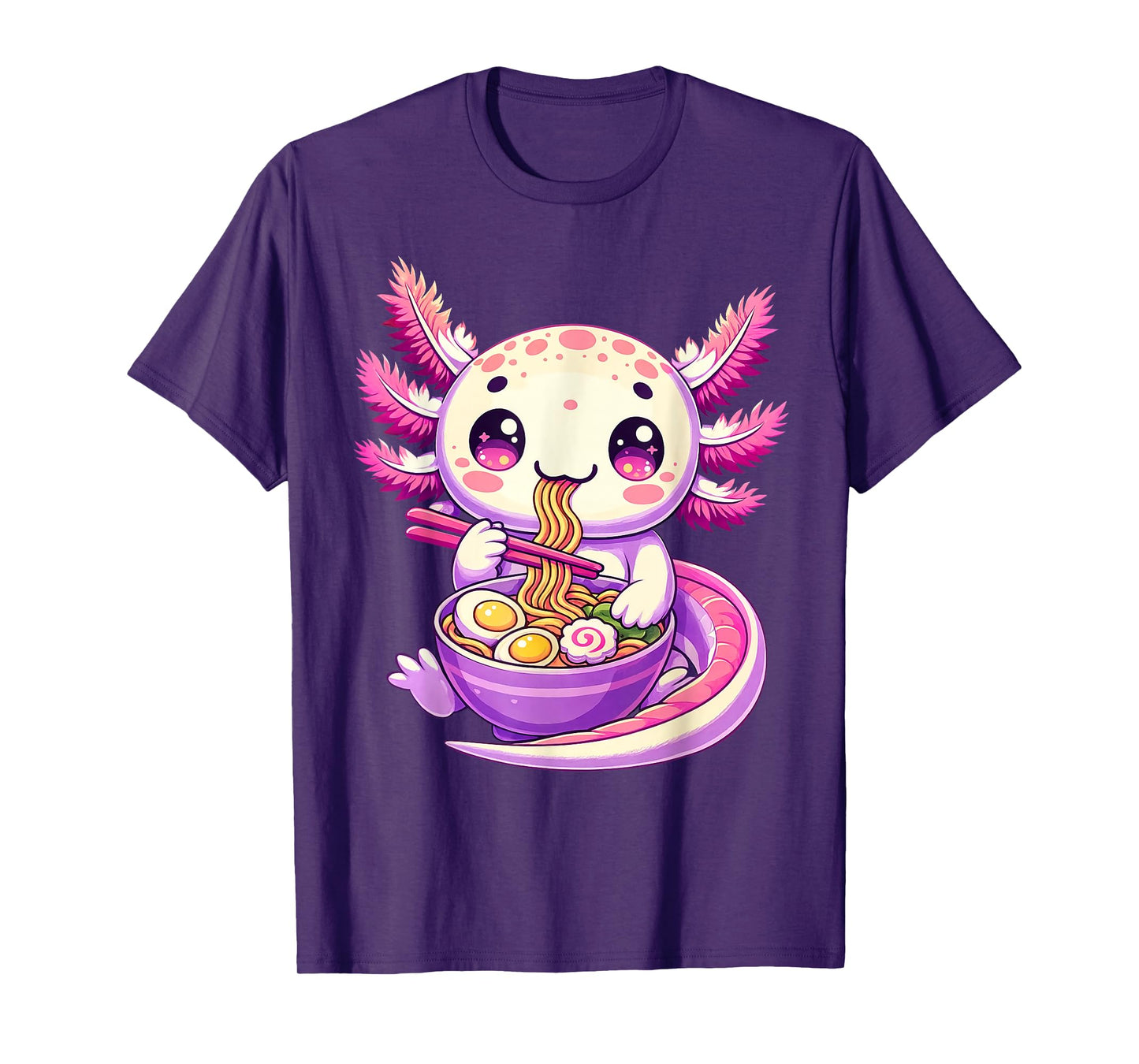 Funny Axolotl Noodle Anime Kawaii Axolotl Eating Ramen Kids T-Shirt
