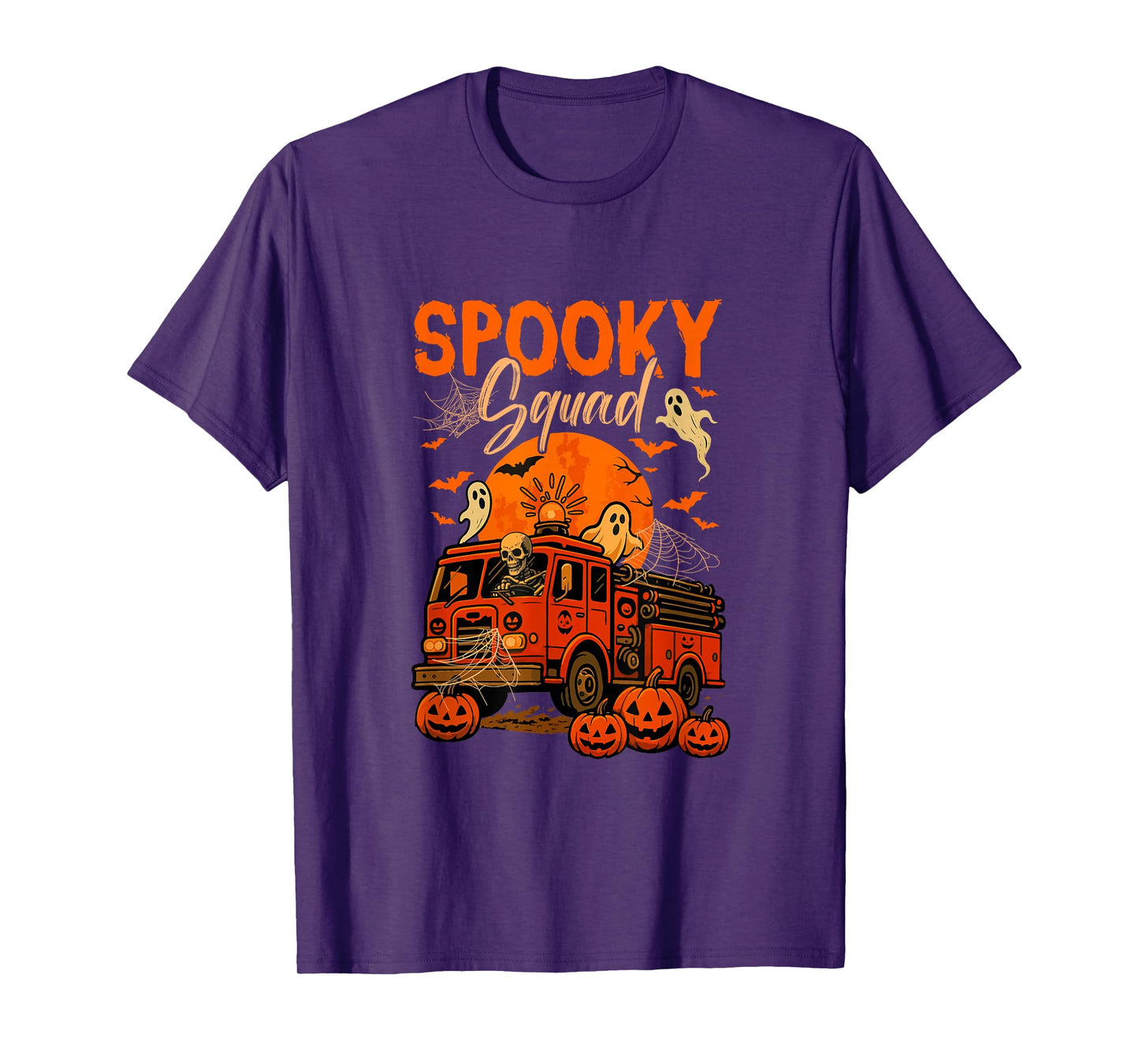 Spooky Halloween Squad Skeleton Driving Firetruck Horror Boo T-Shirt