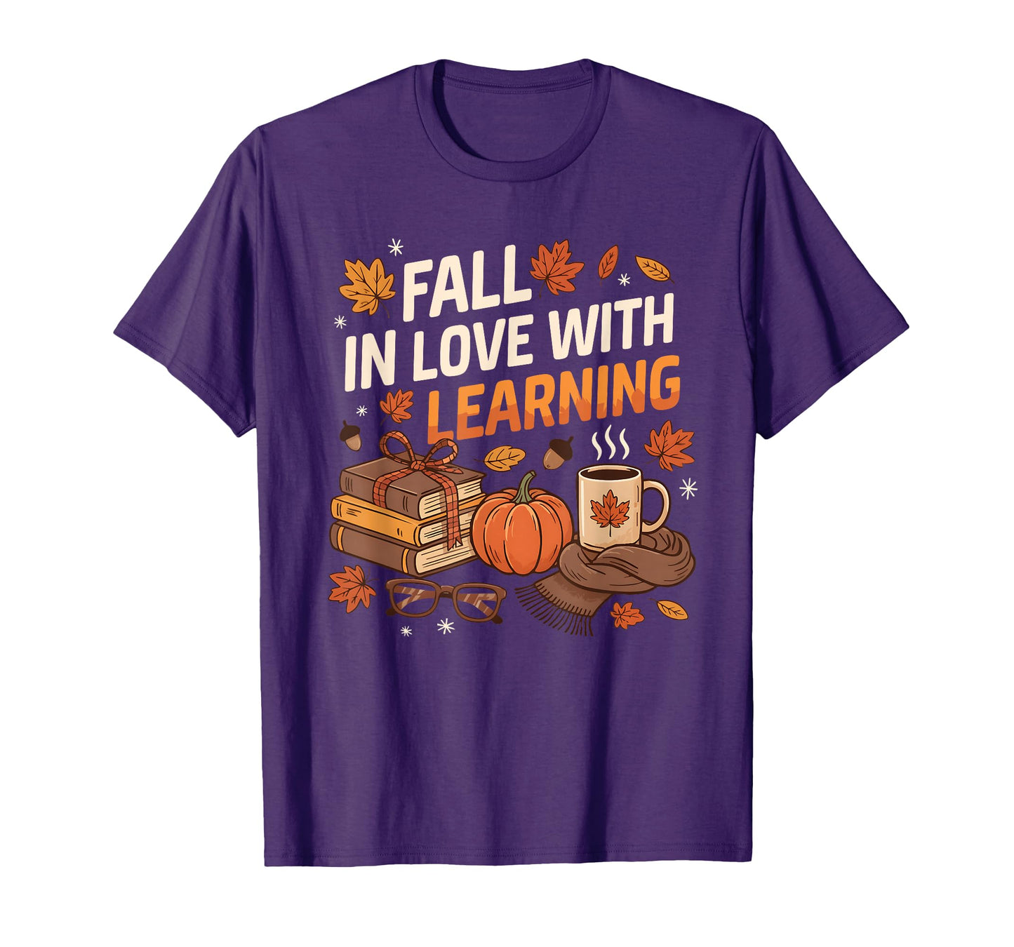 Fall in Love with Learning Autum Thanksgiving Teacher Kids T-Shirt