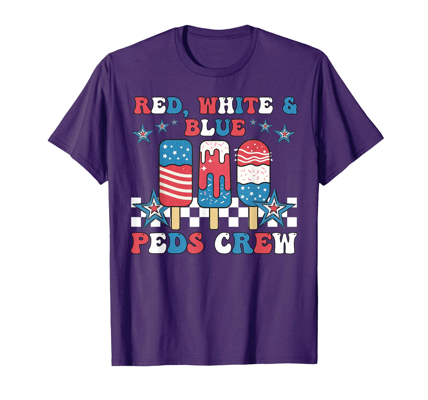 Retro Red White Blue PEDS Crew Ice Cream US Flag 4th Of July T-Shirt