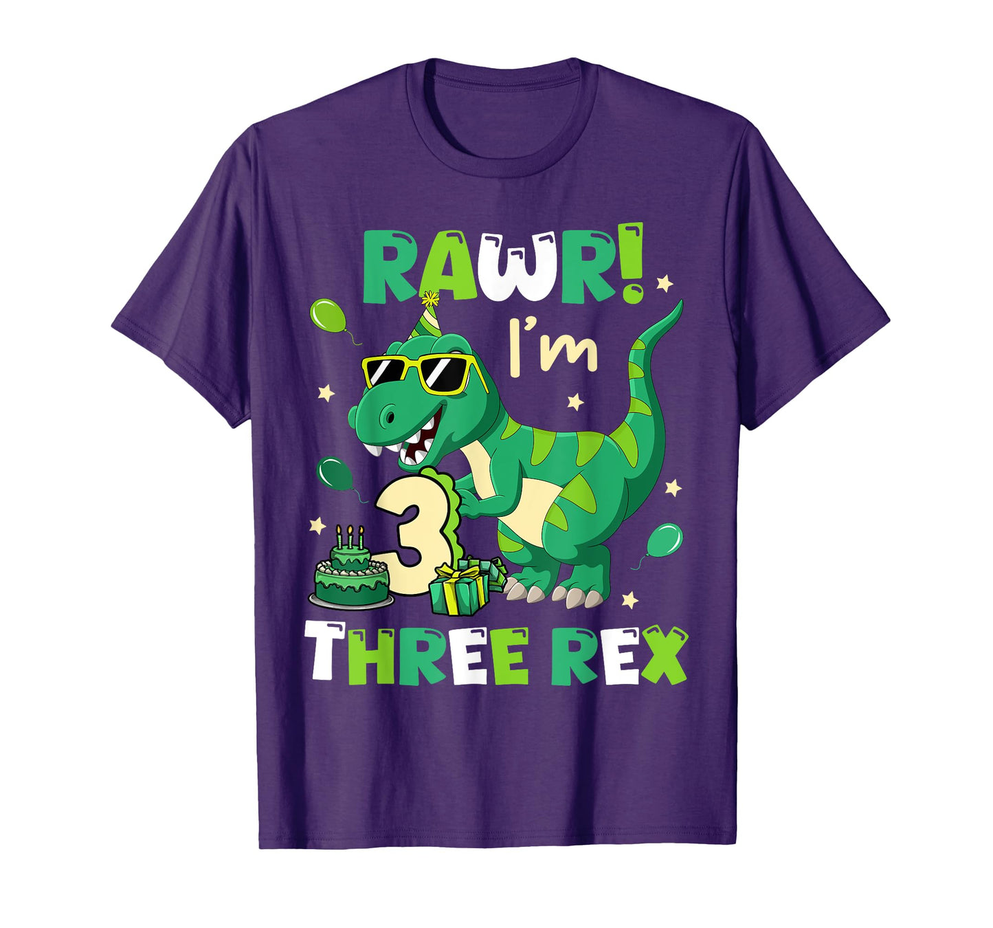 Kids Boy Three Rex Birthday Party Dinosaur 3 Year Old T-Shirt