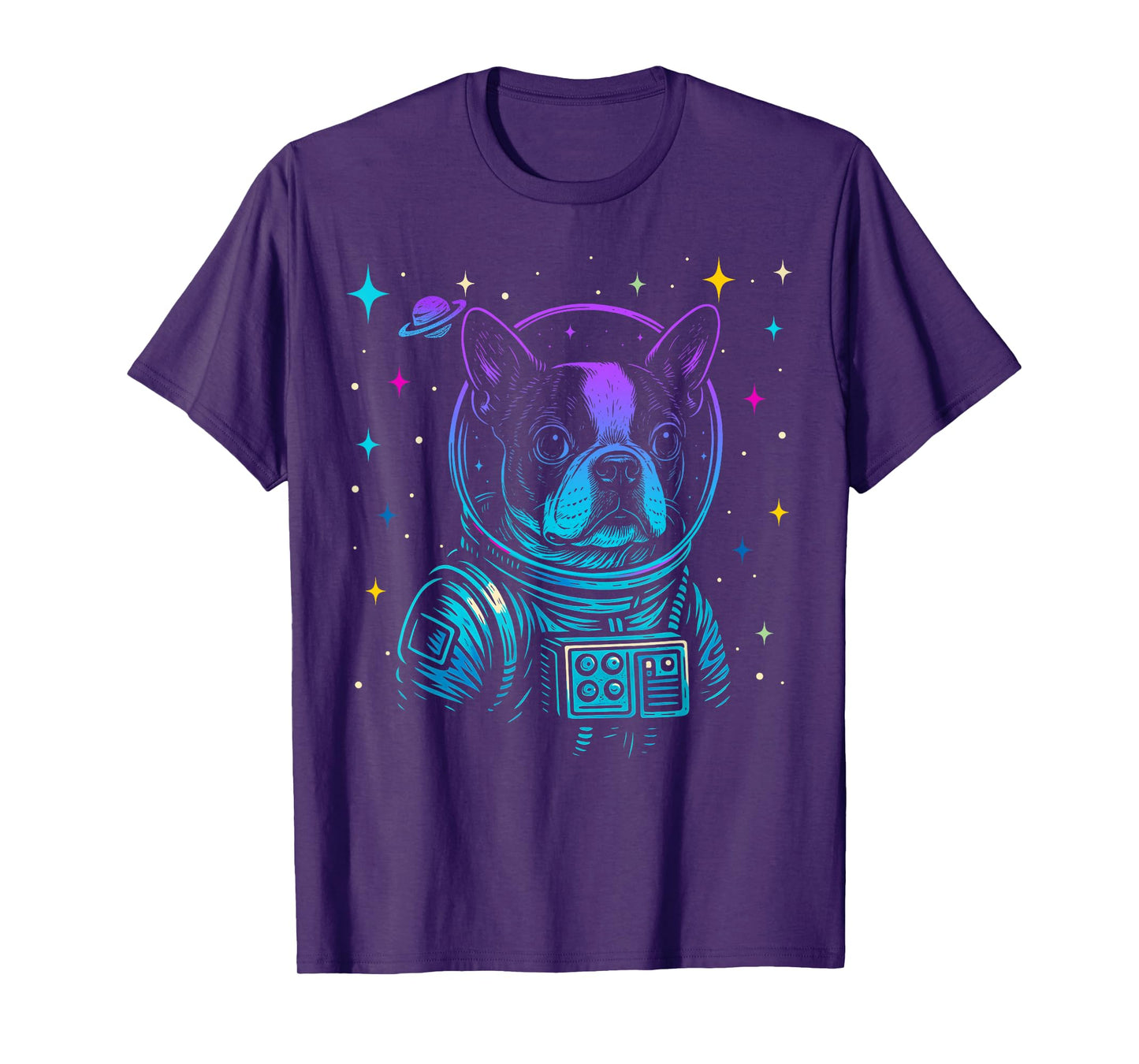 Colorful Astronaut Boston Terrier Space Galaxy Dog Lovers T-Shirt