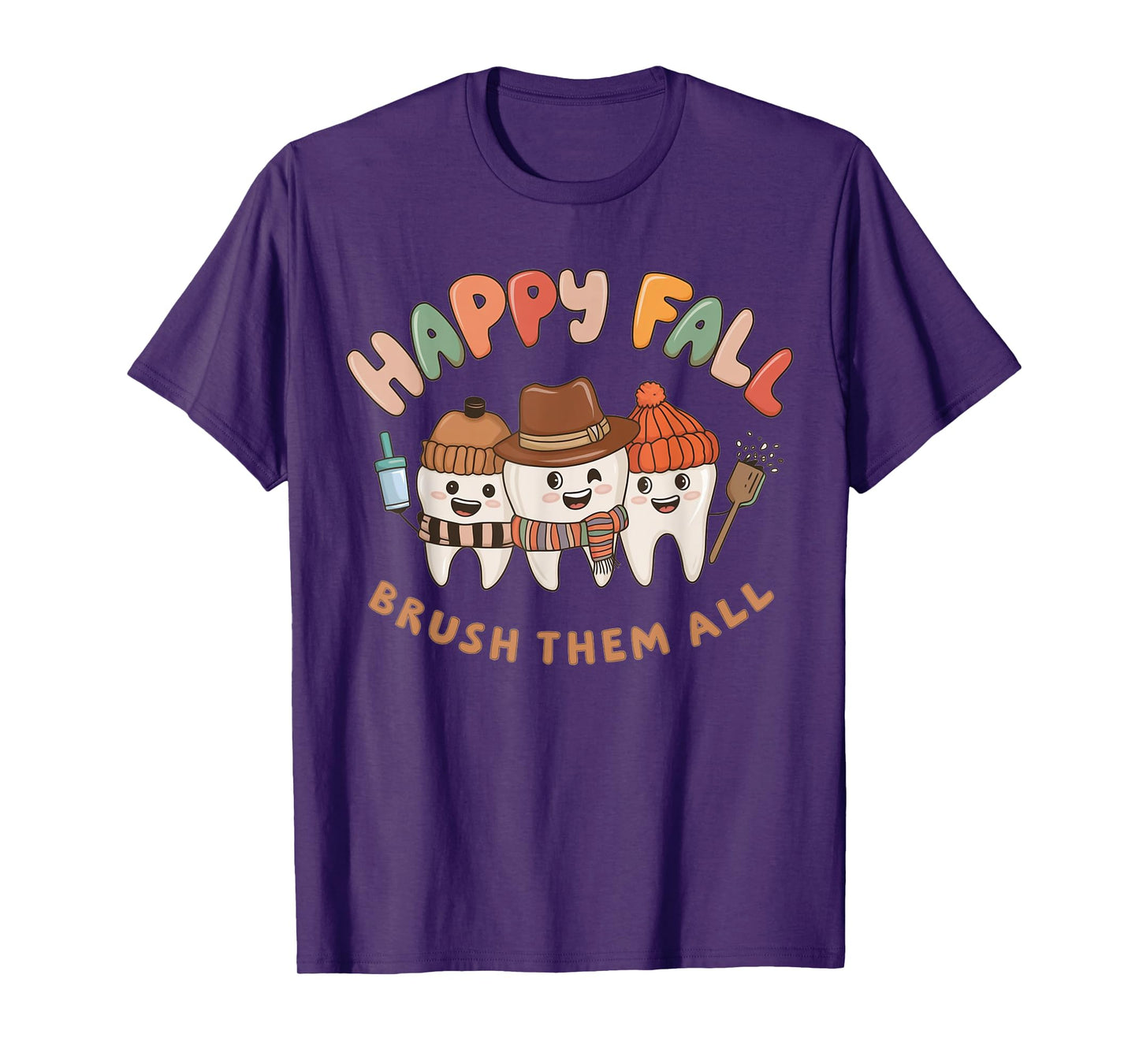 Happy Fall Brush Them All Teeth Thanksgiving Dental Dentist T-Shirt