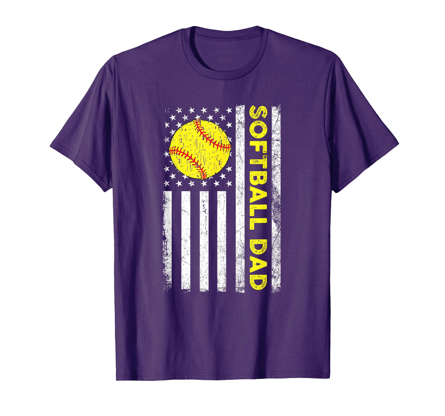 Softball Dad Distressed American Flag Fathers Day T-Shirt