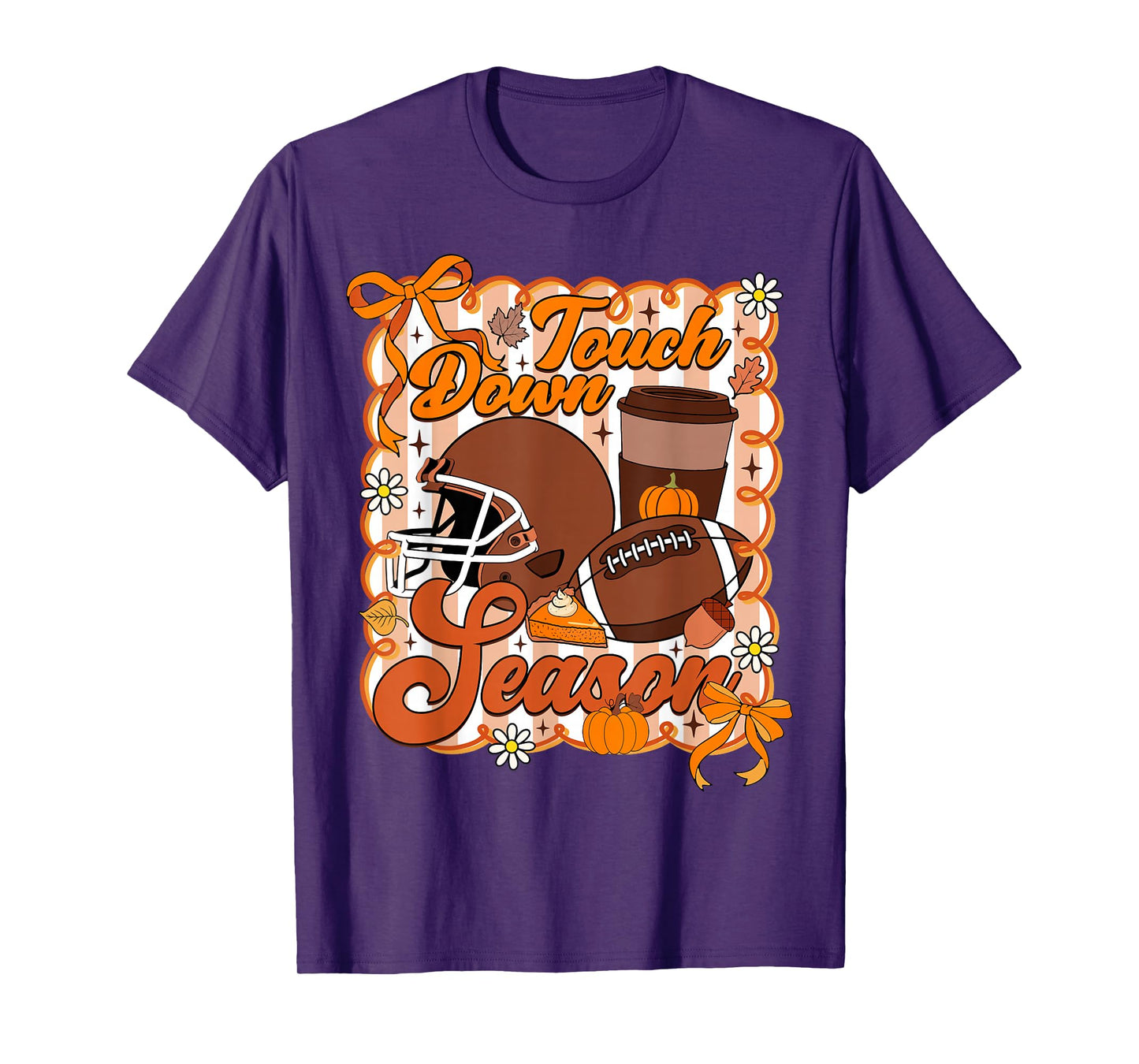 Touch Down Season Football Autumn Pumpkin Coffee Latte Fall T-Shirt