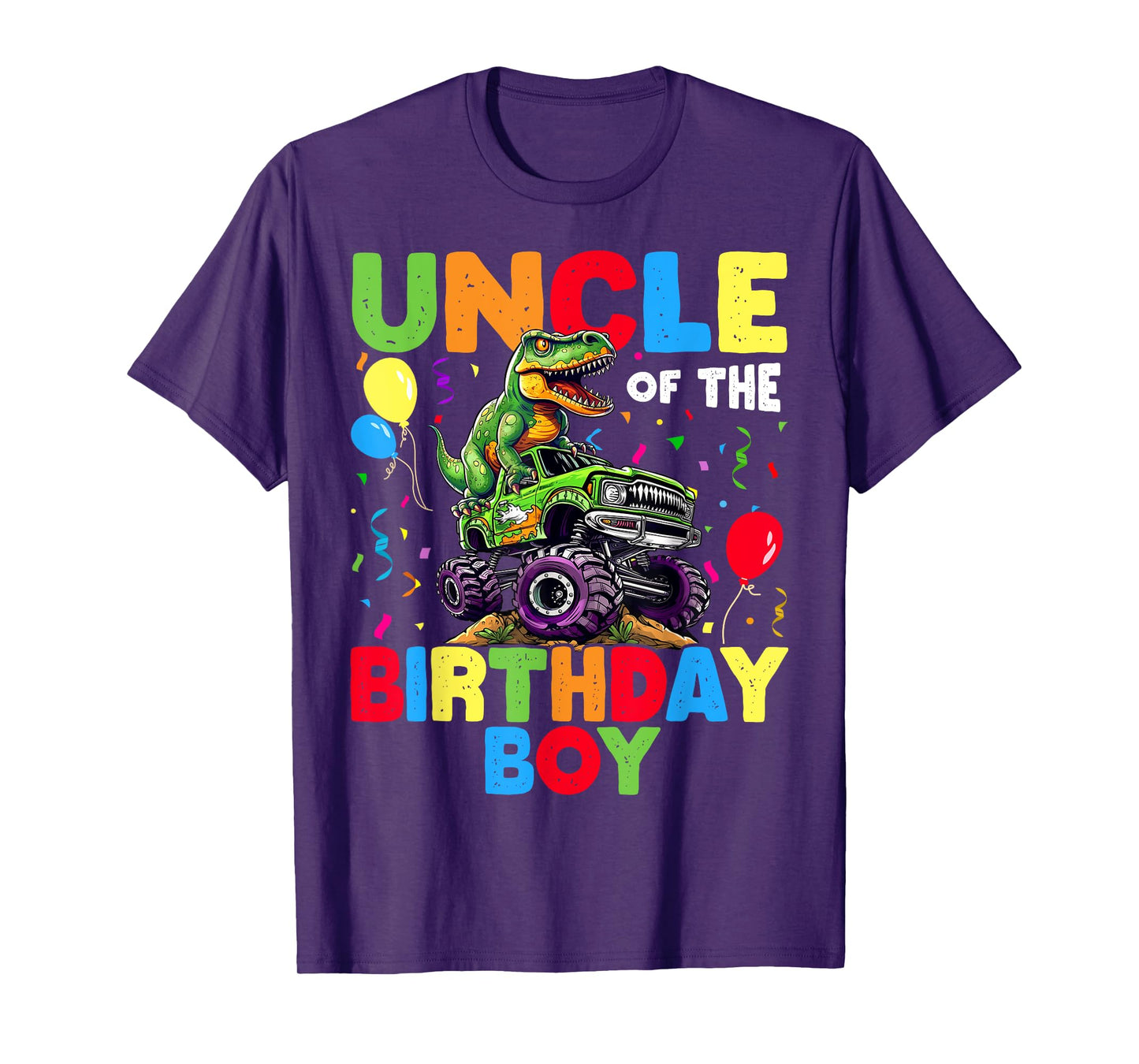 Uncle Of The Birthday Boy Dinosaur T-Rex Monster Truck T-Shirt
