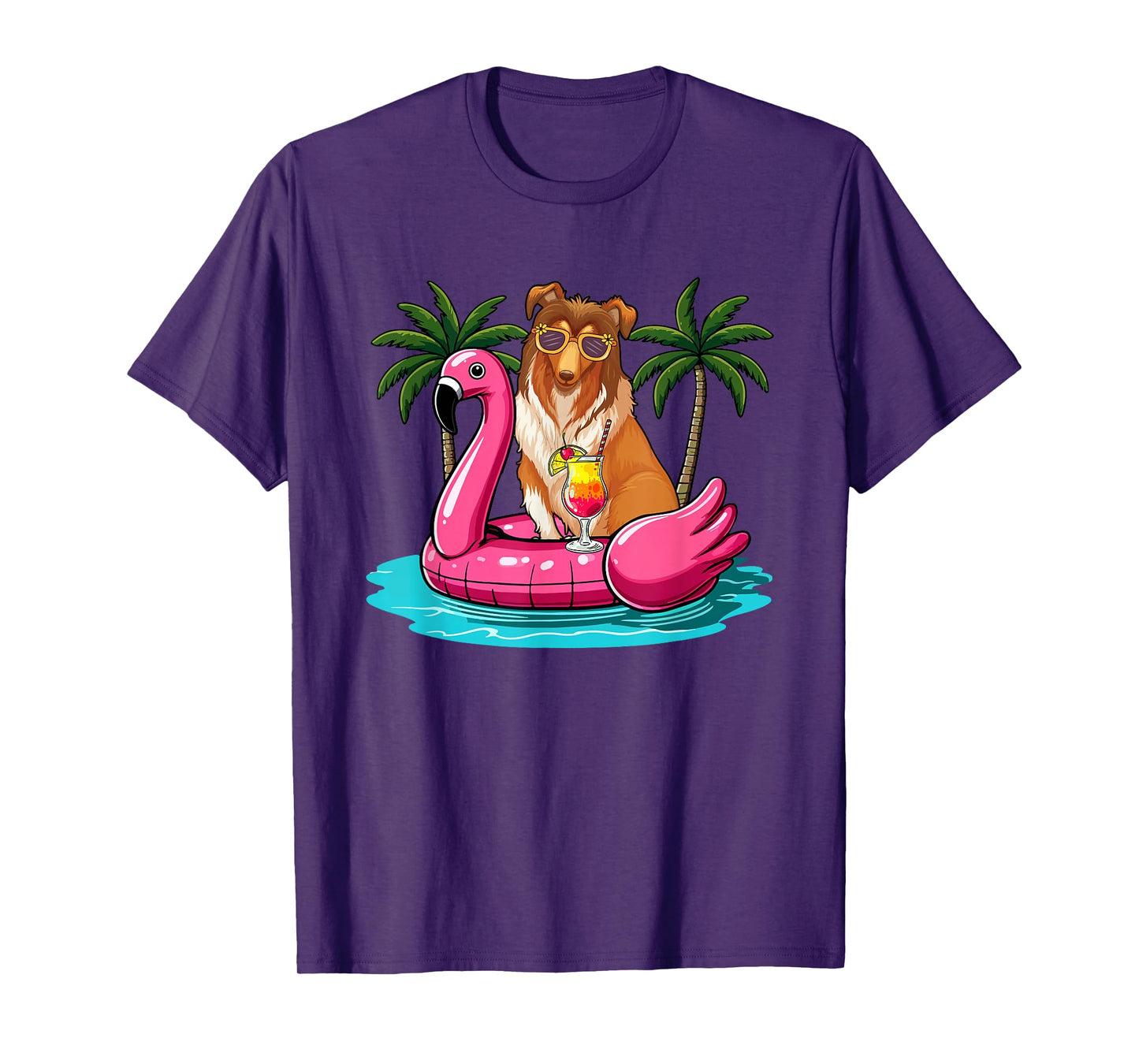 Sheltie Sunglasses On Flamingo Cute Float Costume Summer T-Shirt