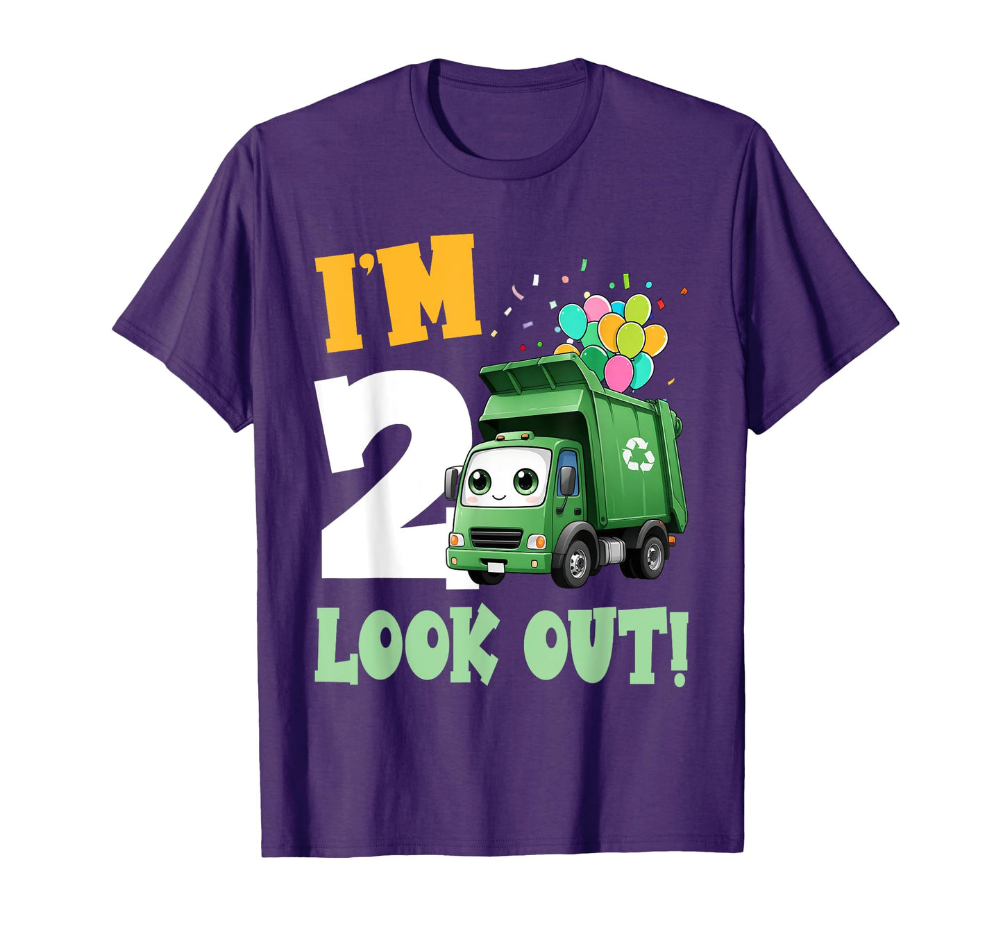 2nd Birthday I'm 2 Look Out Garbage Truck Bday Boys Kids T-Shirt
