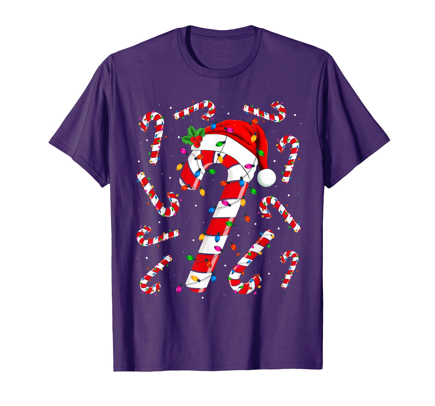 Red and White Candy Cane Santa Christmas Funny Xmas Lights T-Shirt