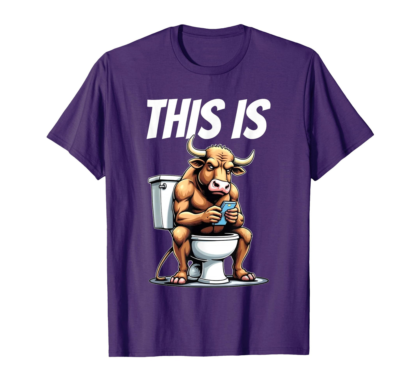 Bull is sitting on a toilet, and playing with a smartphone T-Shirt