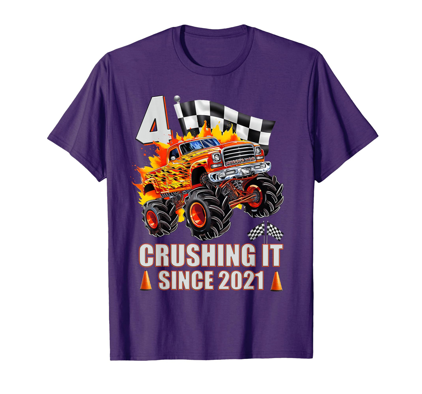 4 Crushing It Since 2021 4th Birthday Monster Truck Kids T-Shirt