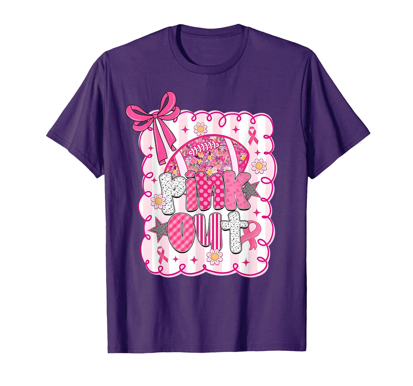 Pink Out Breast Cancer Football Coquette Bow Mom Girls Women T-Shirt