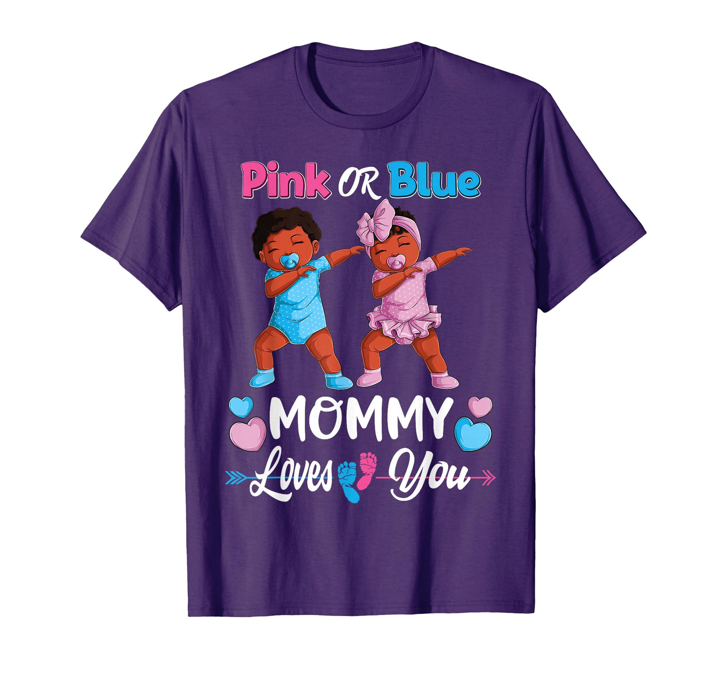 Pink Or Blue Mommy Loves You Black Baby Gender Reveal Party T-Shirt
