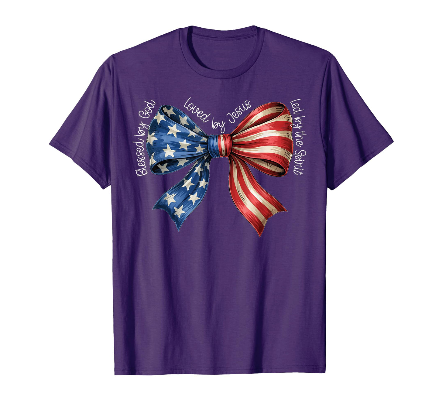 Blessed By God Loved By Jesus American Flag Coquette Bow T-Shirt