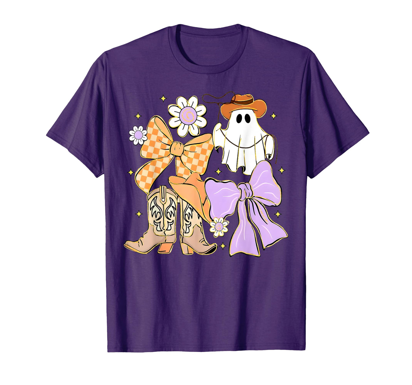 Coquette Bow Boo Ghost Boots Western Cowboy Cowgirl Women T-Shirt
