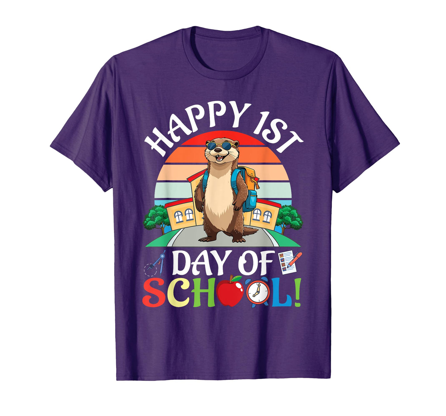 Otter With School Backpack Books Happy First Day Of School T-Shirt