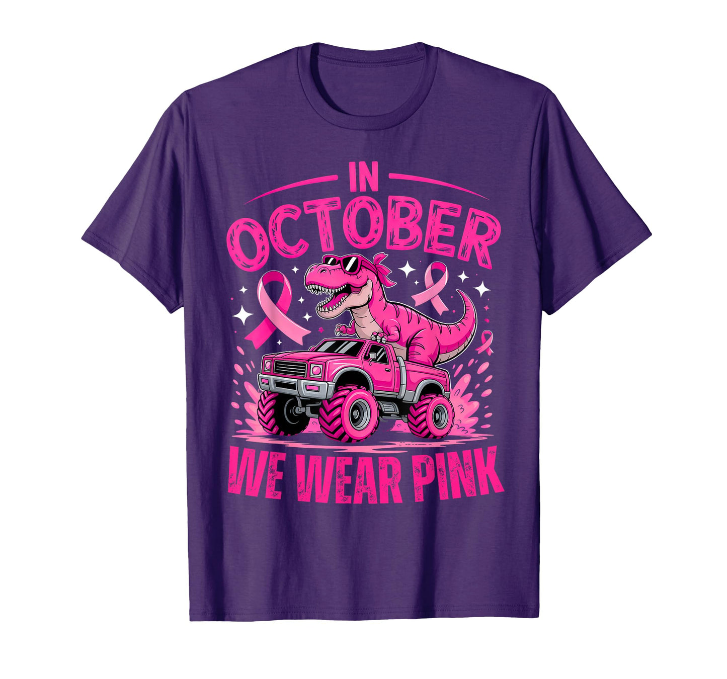 Trex Dino in October We Wear Pink Breast Cancer Awareness T-Shirt