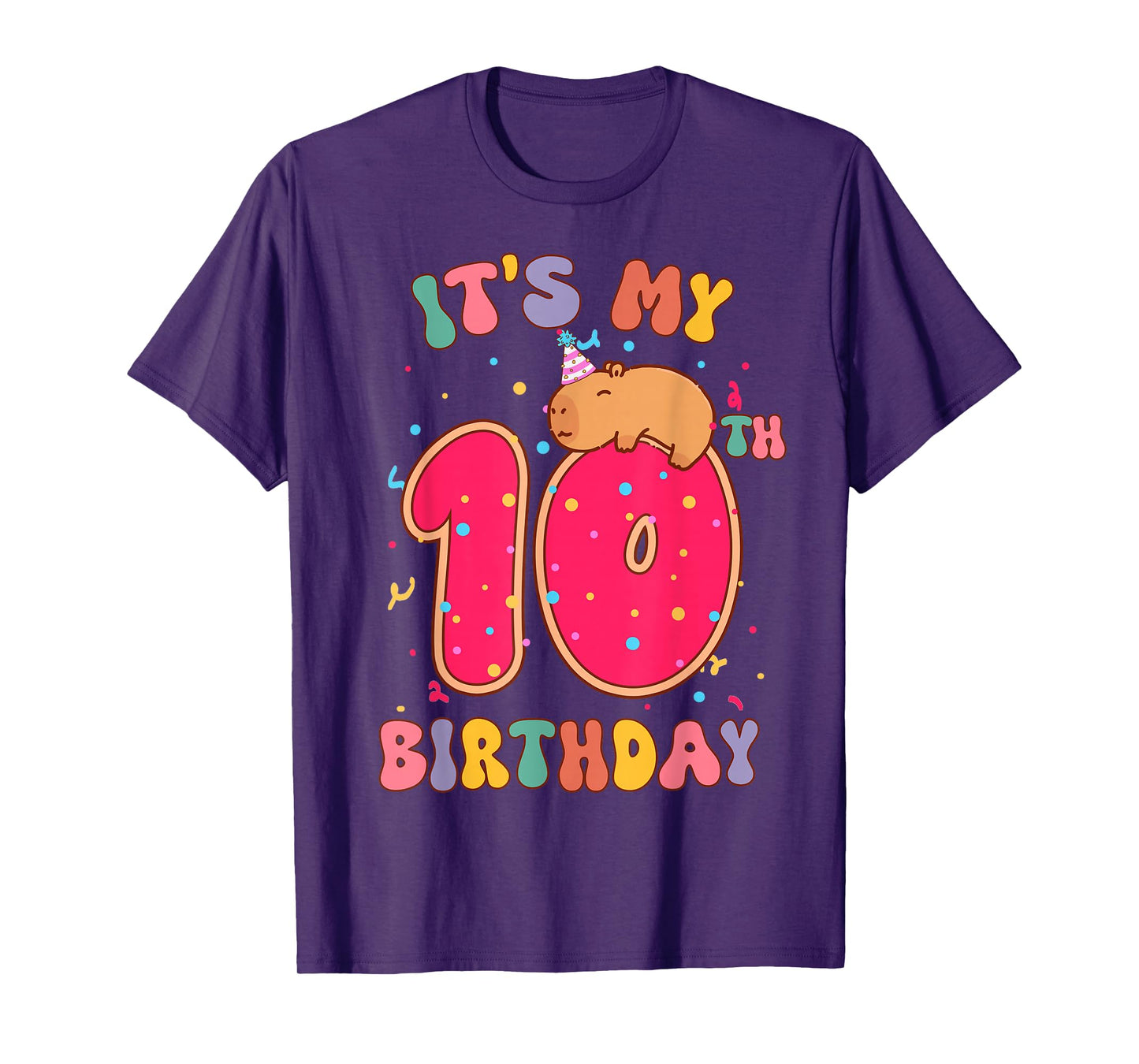 Its My 10th Birthday Donut Lover Cute Capybaras Kids Girls T-Shirt