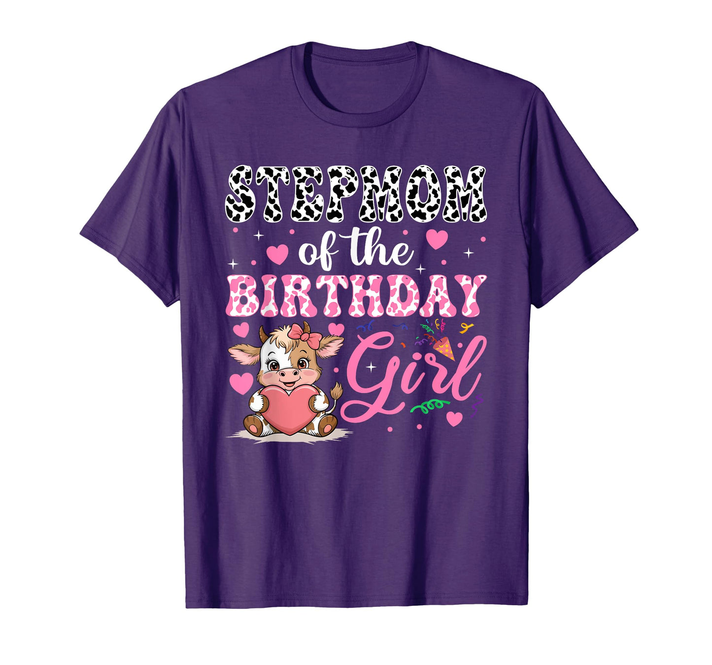 Stepmom of The Birthday Girl Highland Cow 1St Birthday T-Shirt
