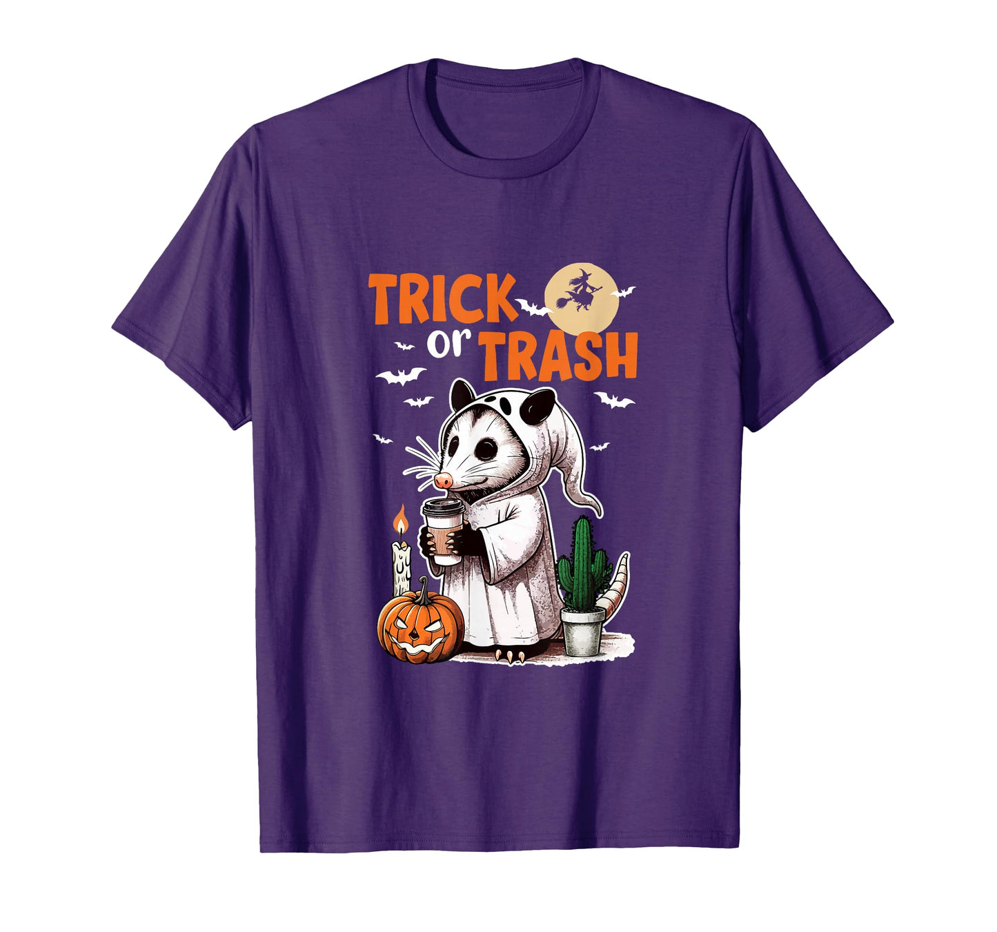 Trick Or Treat Joke Trash Halloween Possum Drinking Beer T-Shirt