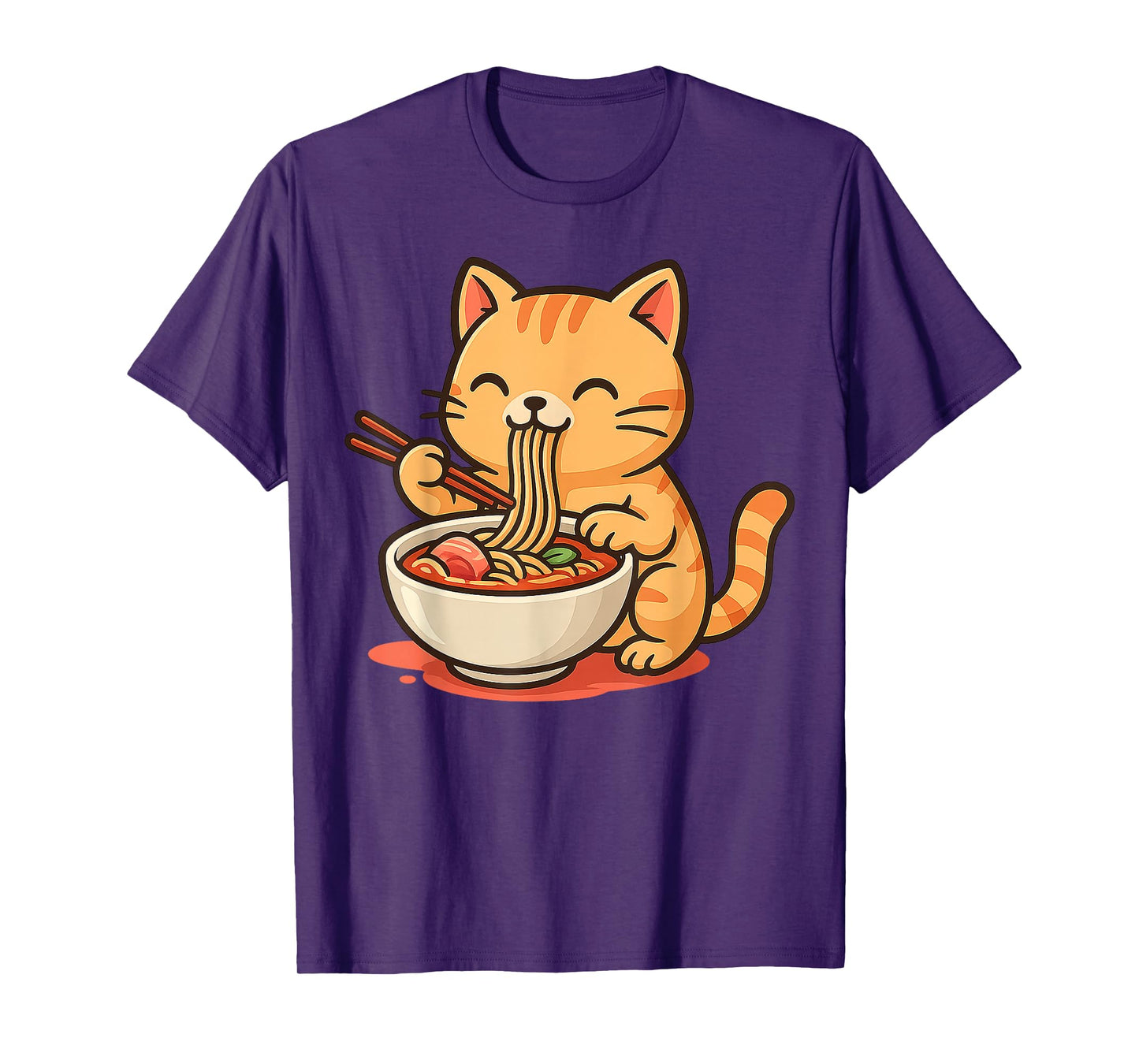 Anime Kawaii Cat Eating Ramen Noodles Men Women Teen Kids T-Shirt