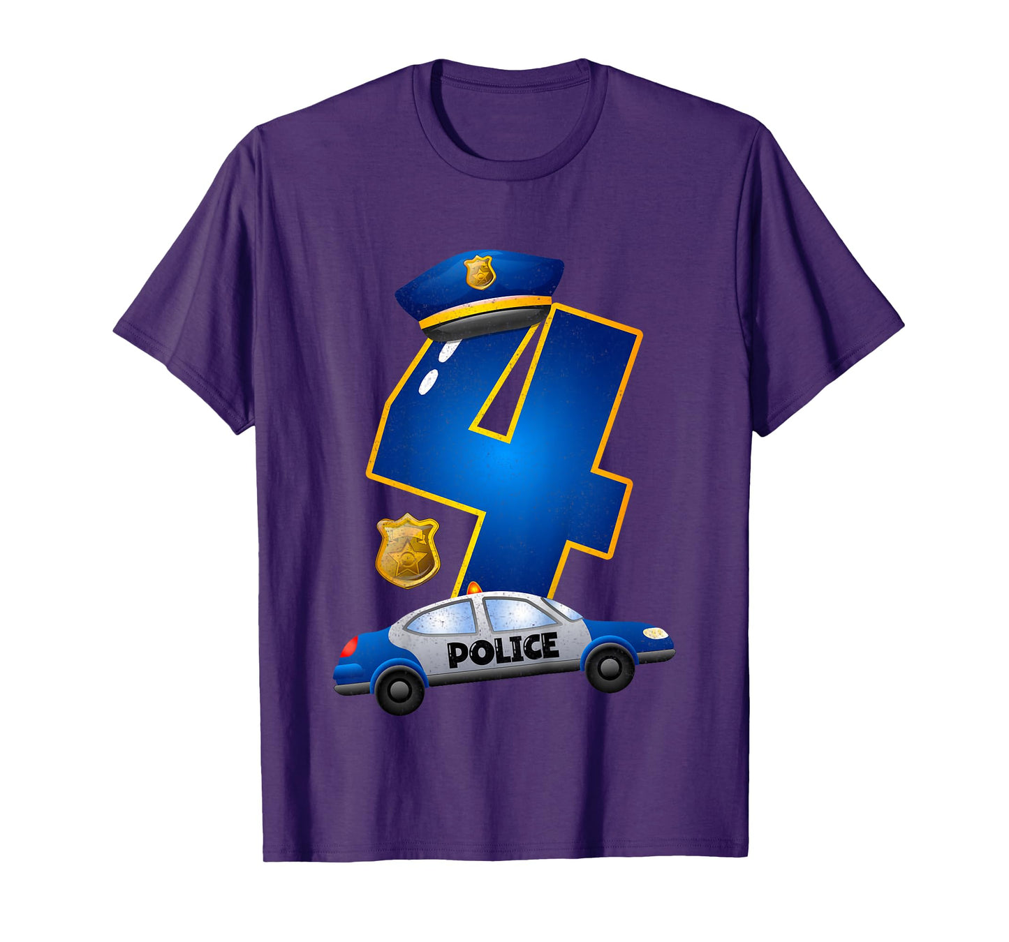 Kids Kids 4 Years Old Police Car 4th Birthday Party Boys Girls T-Shirt