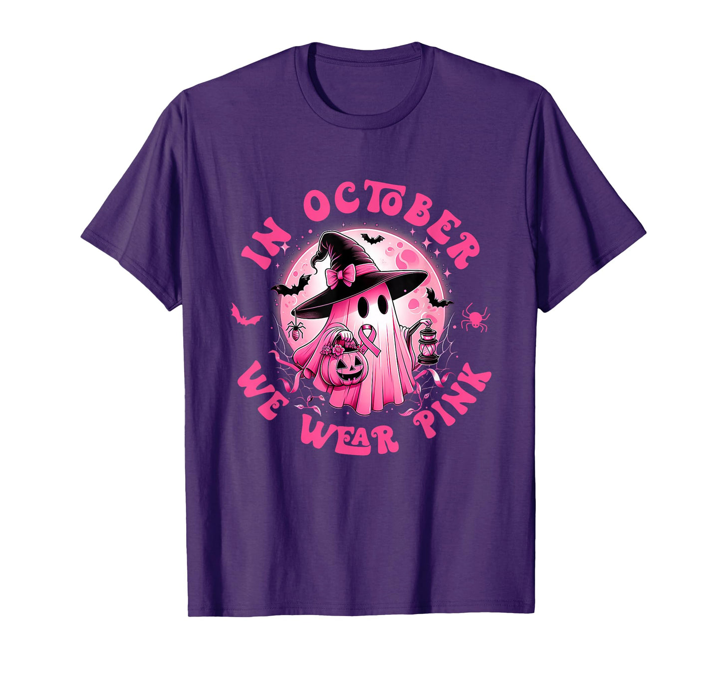 In October We Wear Pink Ghost Witch Breast Cancer Awareness T-Shirt