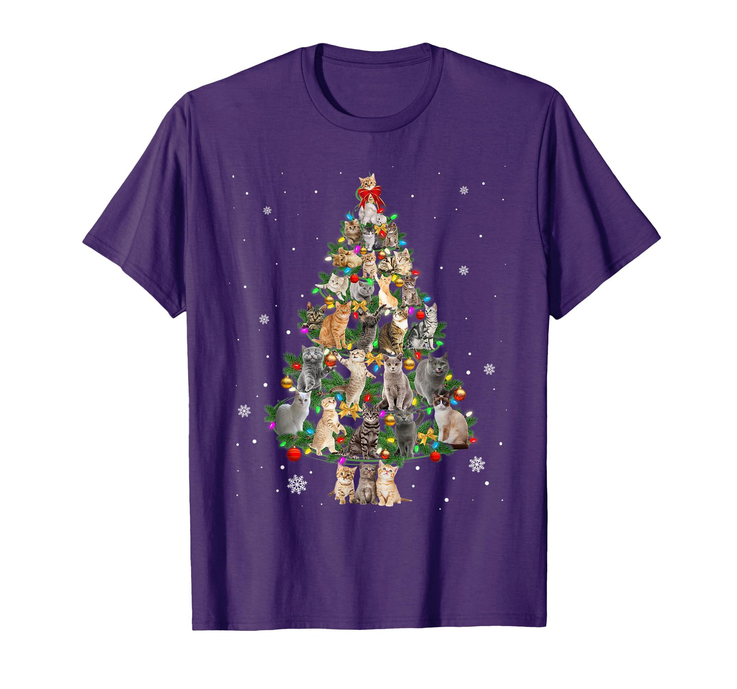 Meowy Xmas Cats Christmas Tree Lights Snow Kitten Funny Gift T-Shirt
