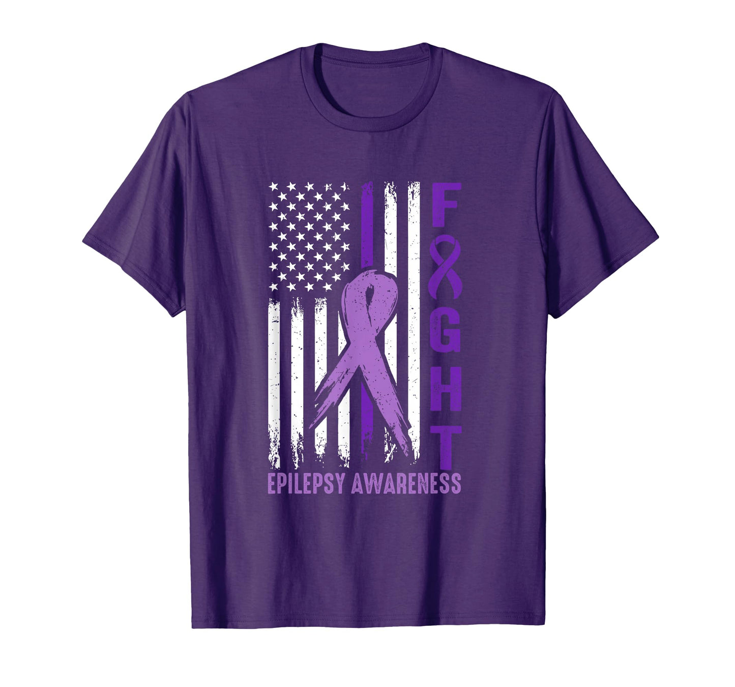 I Wear Purple For Epilepsy Awareness USA Flag Fight Epilepsy T-Shirt